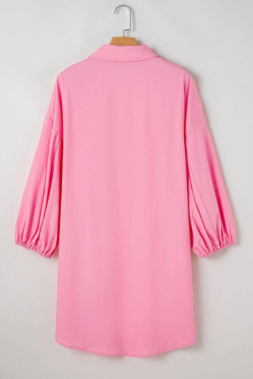 Bright Pink Balloon Sleeve Button Up Mini Shirt Dress for Women - Flowy Summer Casual Outfit for Beach, Party & Date Night