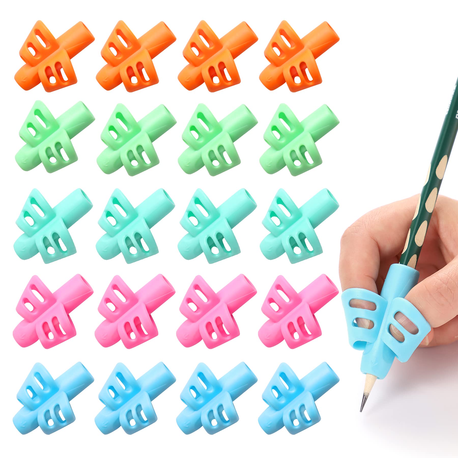 20 Pcs Ergonomic Pencil Grips for Kids - Colorful Handwriting Training Aid for Toddlers, Preschoolers & Special Needs Children (2 Fingers) - Perfect for Classroom, Homeschool & Occupational Therapy