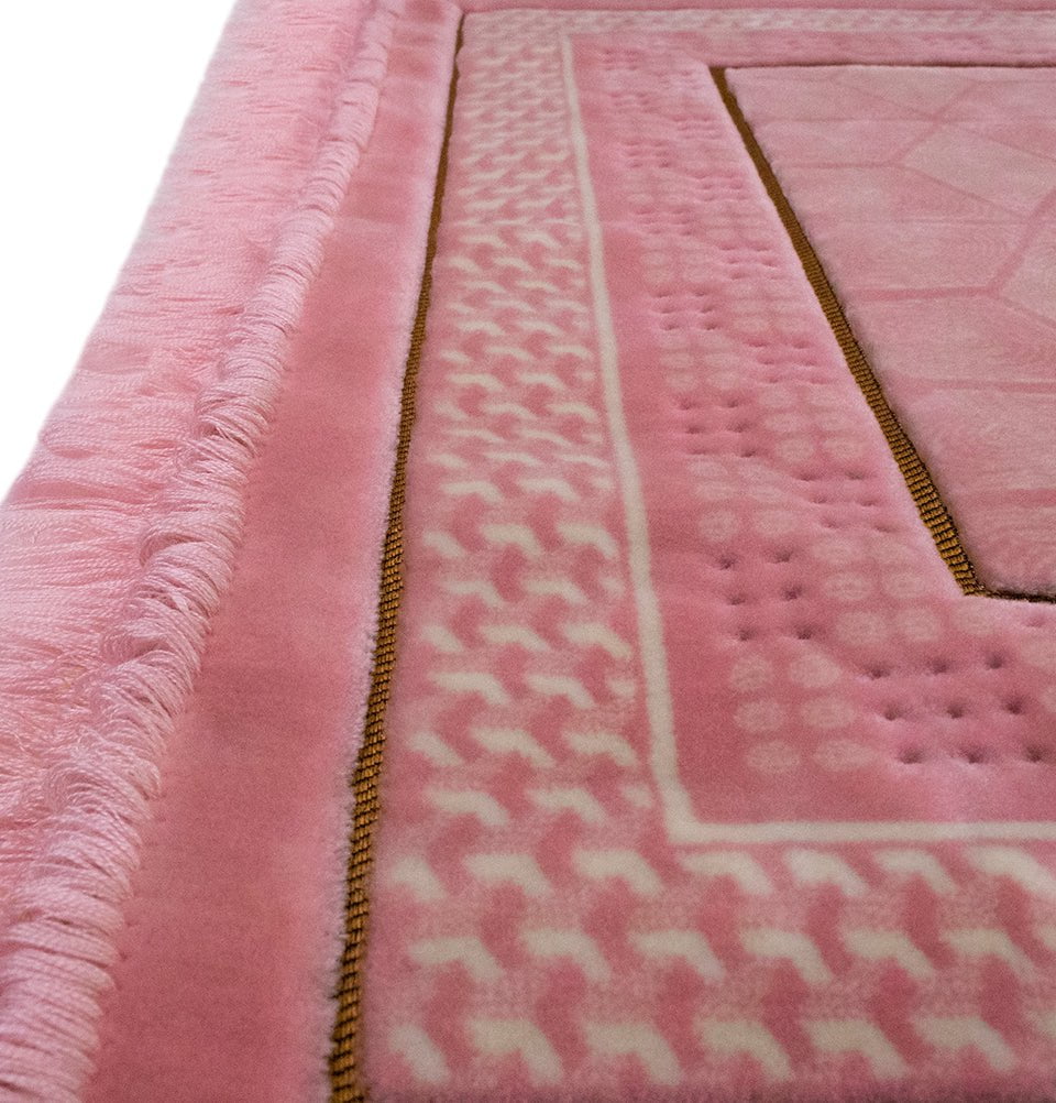 Premium Double Plush Extra Large Prayer Rug - Soft Geometric Noor Pink Design for Home, Mosque & Travel - Non-Slip Comfort for Daily Prayers