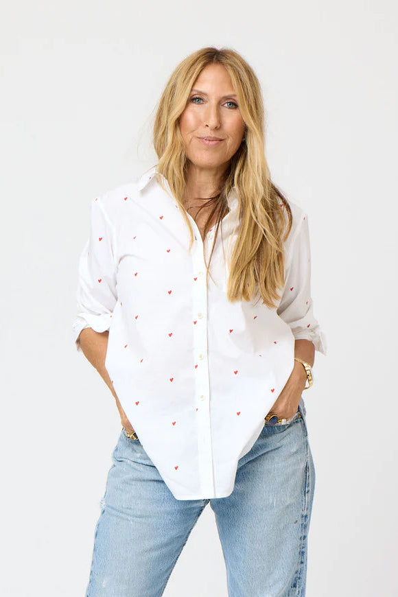 Kerri Rosenthal Tiny Heart Print Blouse with Side Pocket - Women's Floral Boho Top for Casual Wear & Date Night Outfits