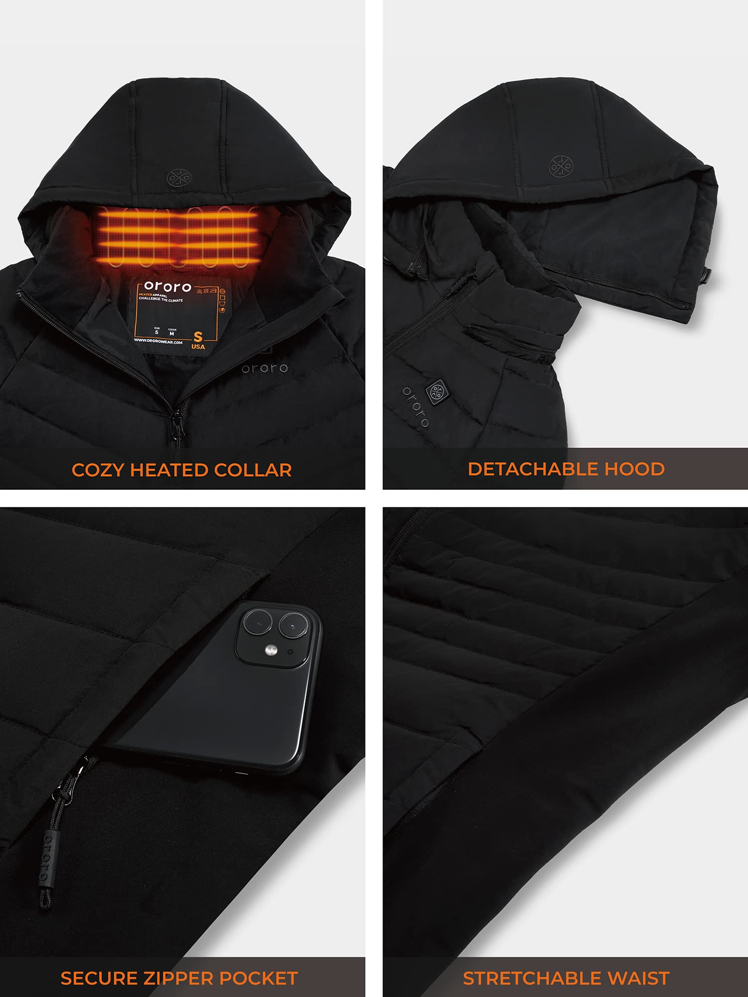 ORORO Women's 800-Fill Power Heated Down Jacket - Lightweight Winter Coat with Battery Pack (Charger Sold Separately) | Perfect for Skiing, Snowboarding & Outdoor Winter Activities