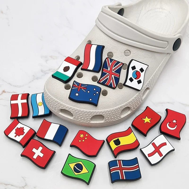 1Pcs Flag Icon PVC Shoe Charms - Decorative Sandals Accessories for Clogs & Buckle Shoes - Fun Kids Party Favors & Gift Ideas - Perfect for Beach Outfits, Summer Fashion & Costume Parties