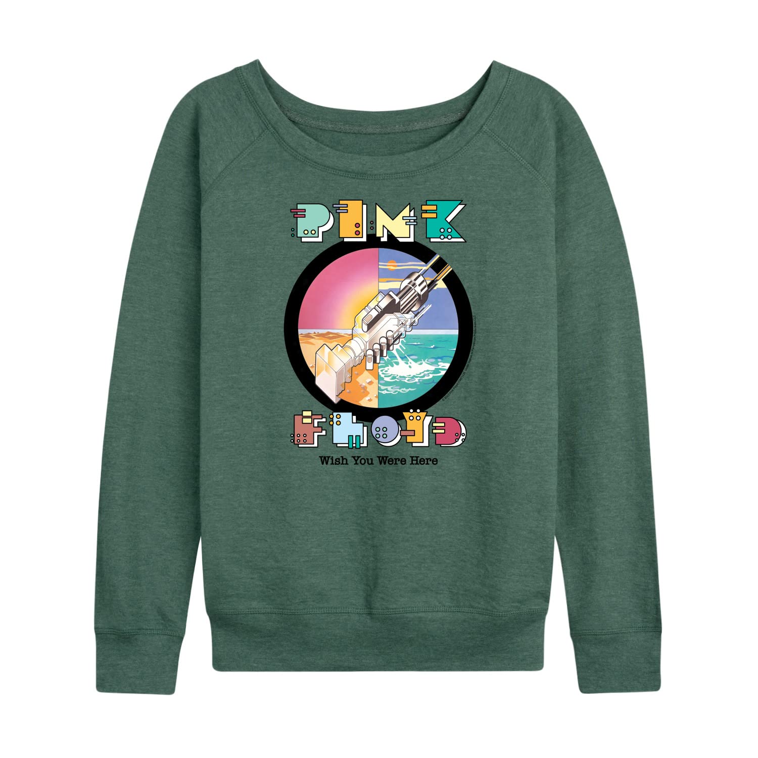 HYBRID APPAREL Pink Floyd Robot Handshake Women's Lightweight French Terry Pullover Hoodie | Vintage Band Graphic Sweatshirt for Concerts & Casual Wear