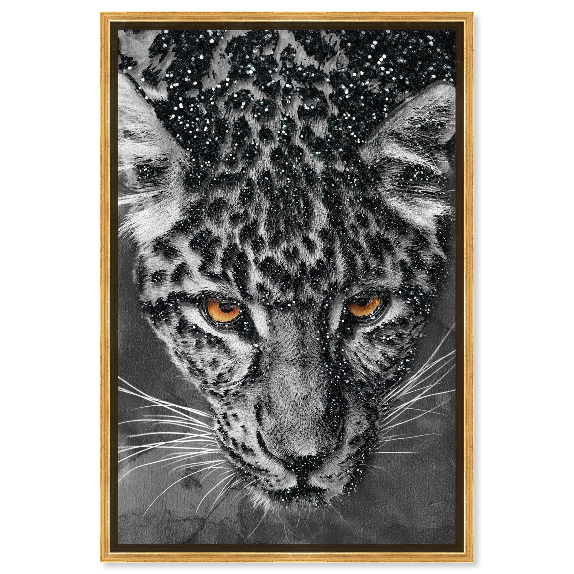 Oliver Gal Artist Co. Leopard Glitter Canvas Wall Art - 30x45 Inch Gold Framed Animal Print for Living Room, Bedroom & Office Decor | Feline Wildlife Home Décor