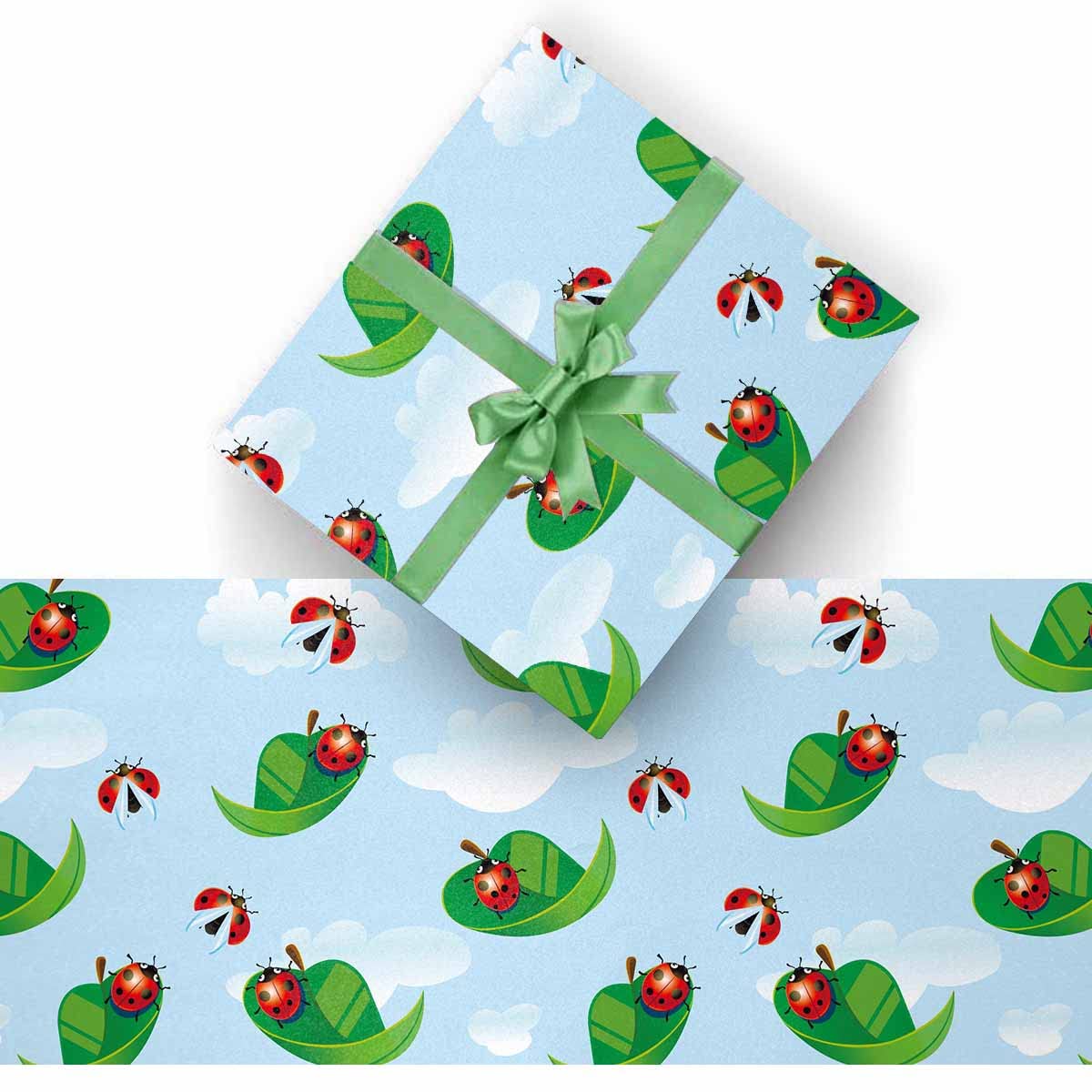 InterestPrint Ladybug Fly on a Leaf Wrapping Paper Roll - 2 Rolls for Gift Wrapping, Birthday, Christmas & All Occasions - Perfect for Party Decorations, DIY Crafts & Holiday Presents