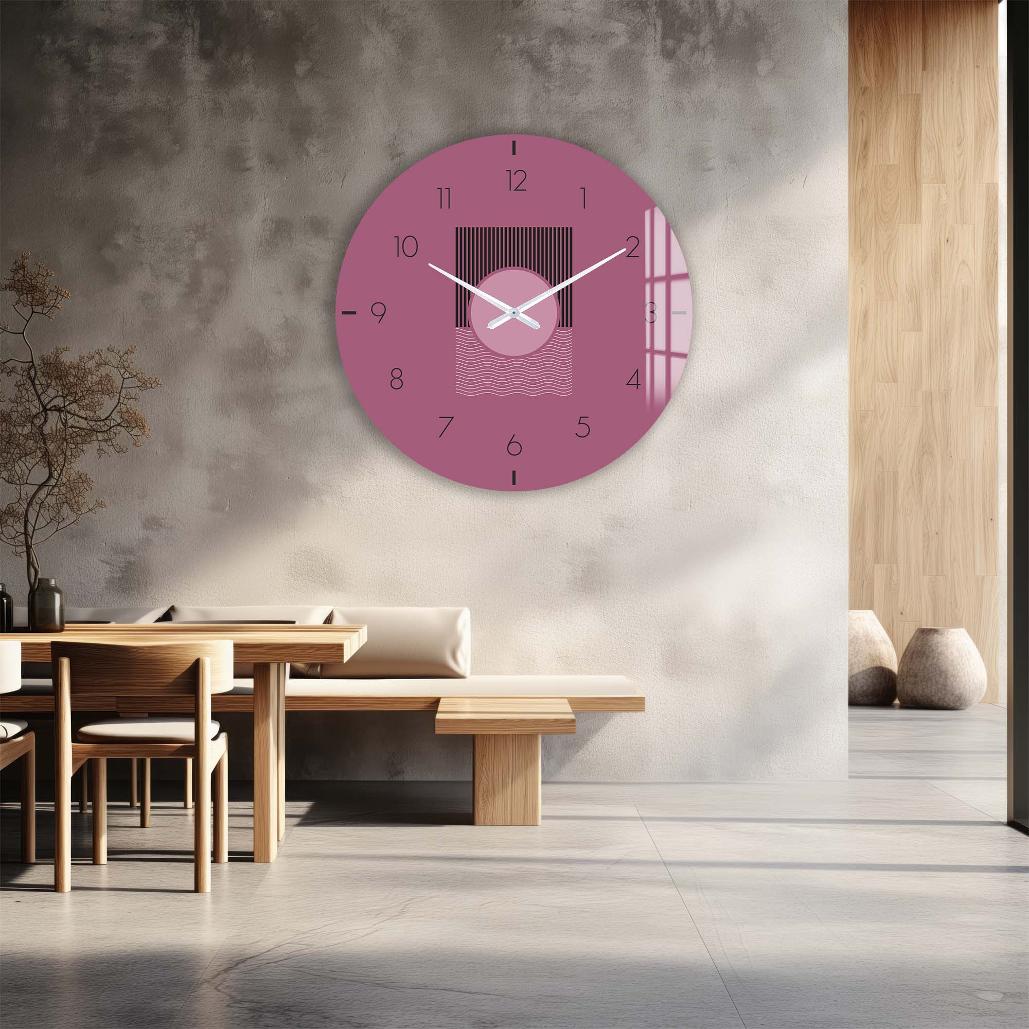 Soluna Mauve Glass Wall Clock - Modern Decorative Silent Non-Ticking Clock for Living Room, Bedroom, Office - Perfect Home & Office Decor