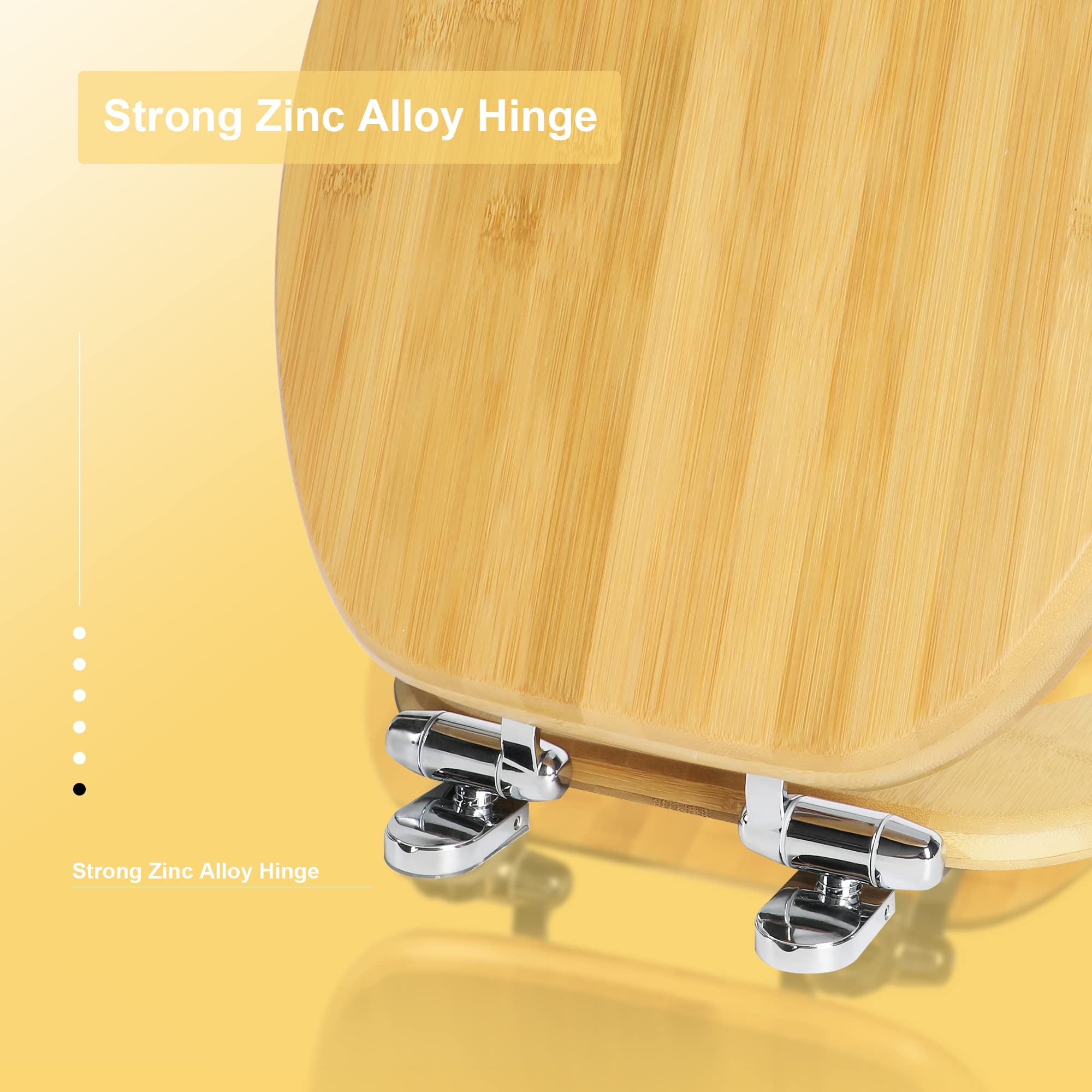 Round Bamboo Toilet Seat with Lid - Quick Release, Slow Close, Zinc Alloy Hinges - 17 Inch Lightweight Natural Bamboo - Perfect for Bathroom, Home & RV Use