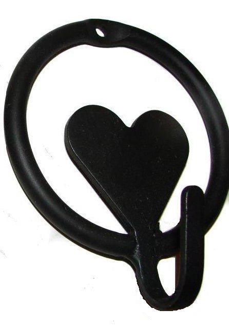 Handmade Solid Wrought Iron Heart & Ring Wall Hooks - Amish Blacksmith Crafted in USA - Perfect for Coats, Hats, Keys & Home Decor Organization