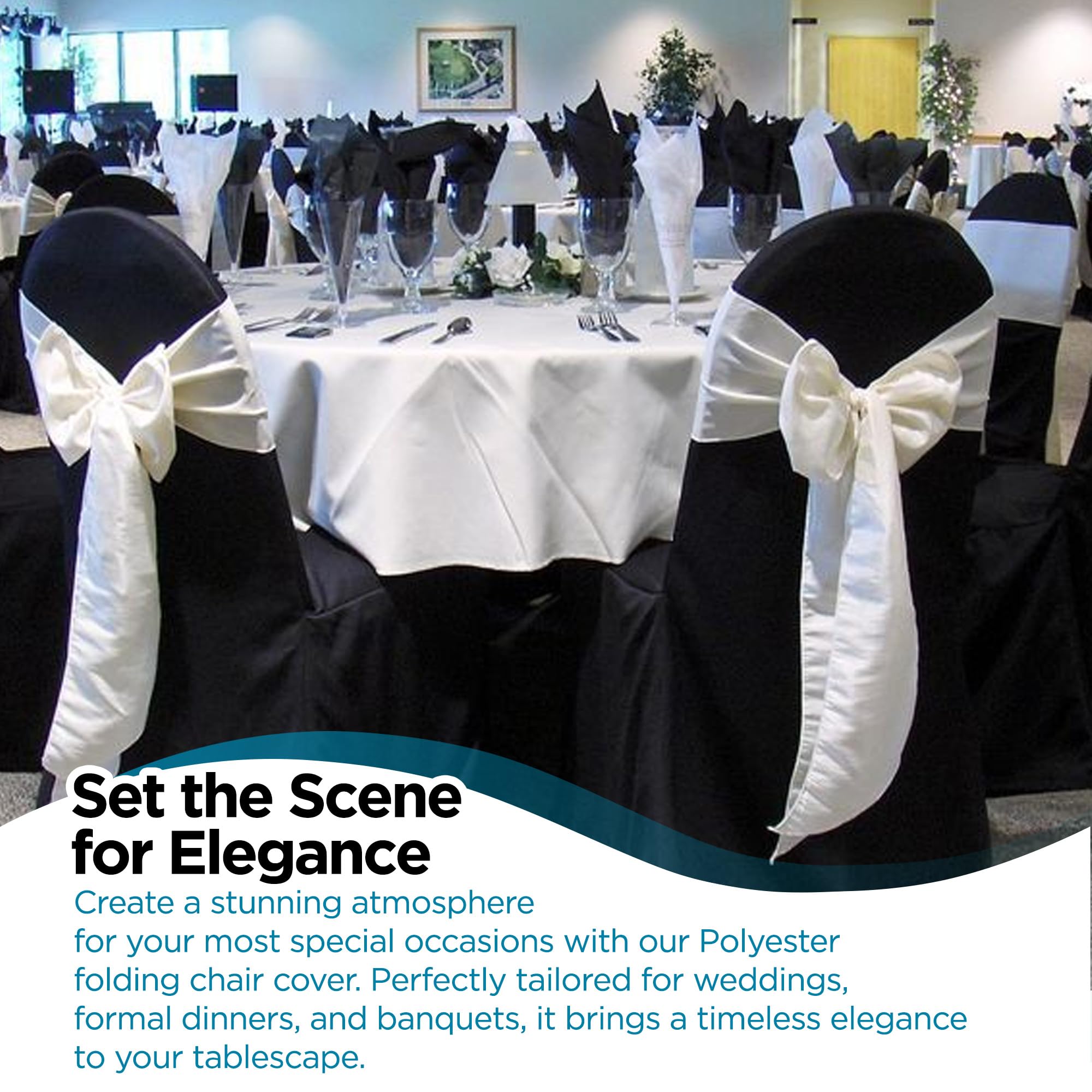 Premium Polyester Banquet Chair Covers - 50pcs Black for Wedding & Party Decor