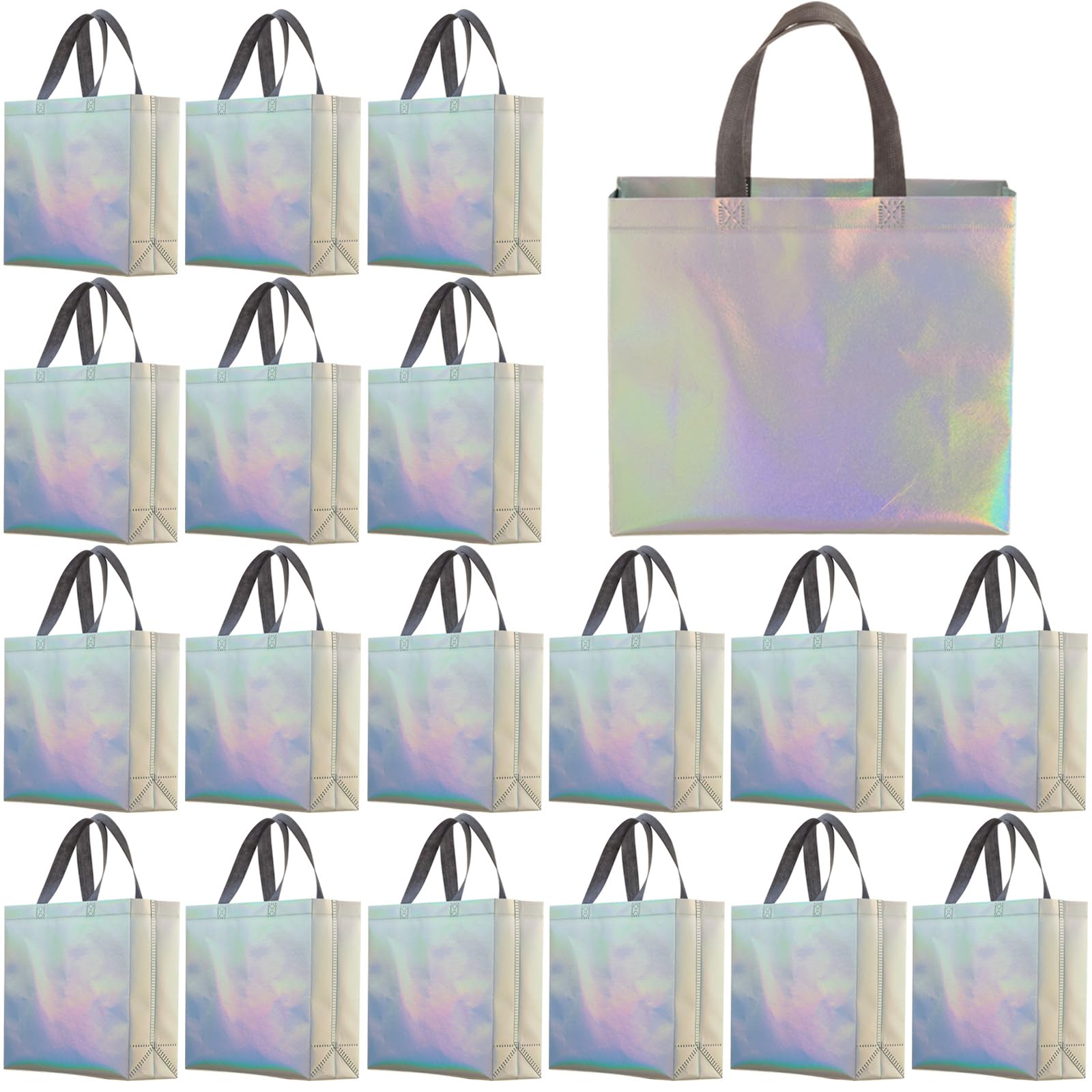 60-Pack Reusable Iridescent Gift Bags with Handles - 12.6