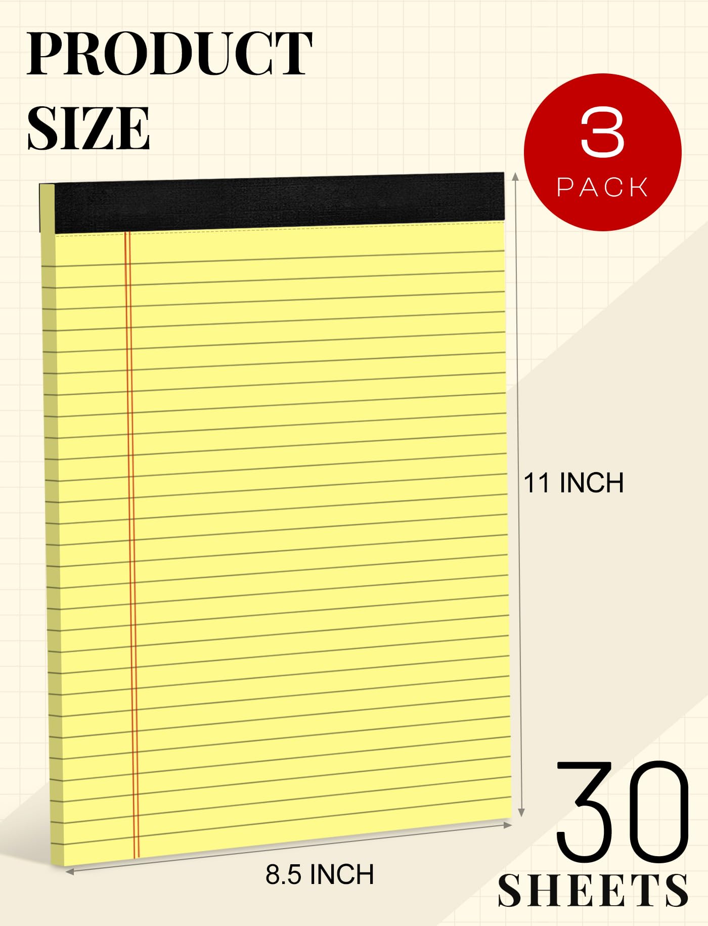 Premium Yellow Legal Pads 8.5 x 11 Inches - 3 Pack Wide Ruled Perforated Notebooks with 30 Sheets Each - Ideal for Office, School & Home Use - Perfect for Note Taking, Meeting Minutes & To-Do Lists