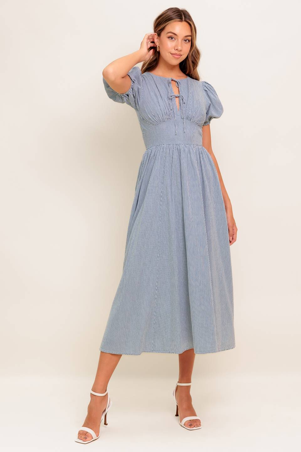 Cherie Blue Midi Dress - Elegant Casual & Party Wear for Women | Perfect for Office, Date Night & Special Occasions