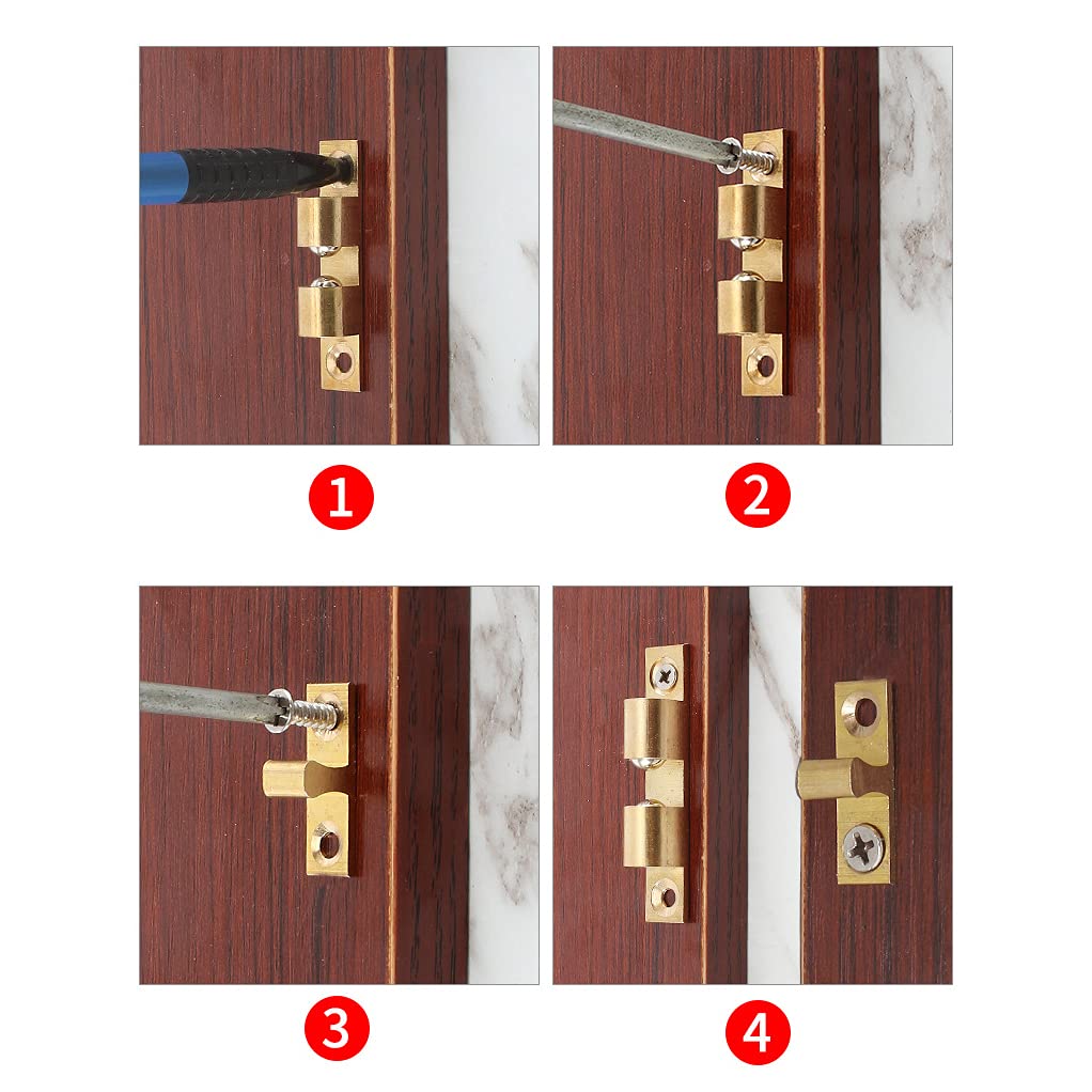 Solid Brass Adjustable 5-Piece Ball Catch Latch Set - Double Ball Tension Roller for Furniture Door, Cabinet, Wardrobe (40mm) - Perfect for Home, Office & DIY Projects
