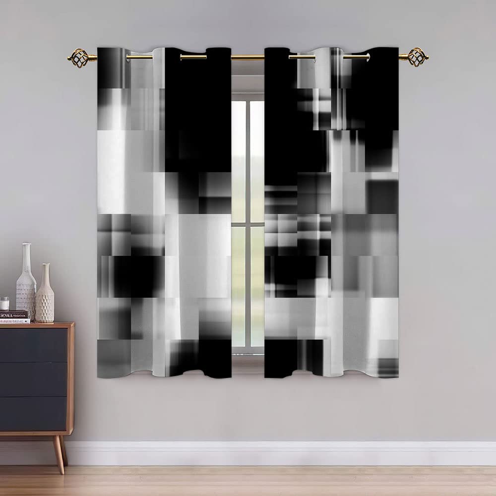 TOMWISH Blackout Curtains Set of 2 - 29x36 Inch Abstract Geometric Black & White Window Panels for Patio, Living Room, Bedroom & Dorm - Sun Blocking, Privacy & Stylish Home Décor (Perfect for Home Theater, Night Shift Sleep & Light Control)