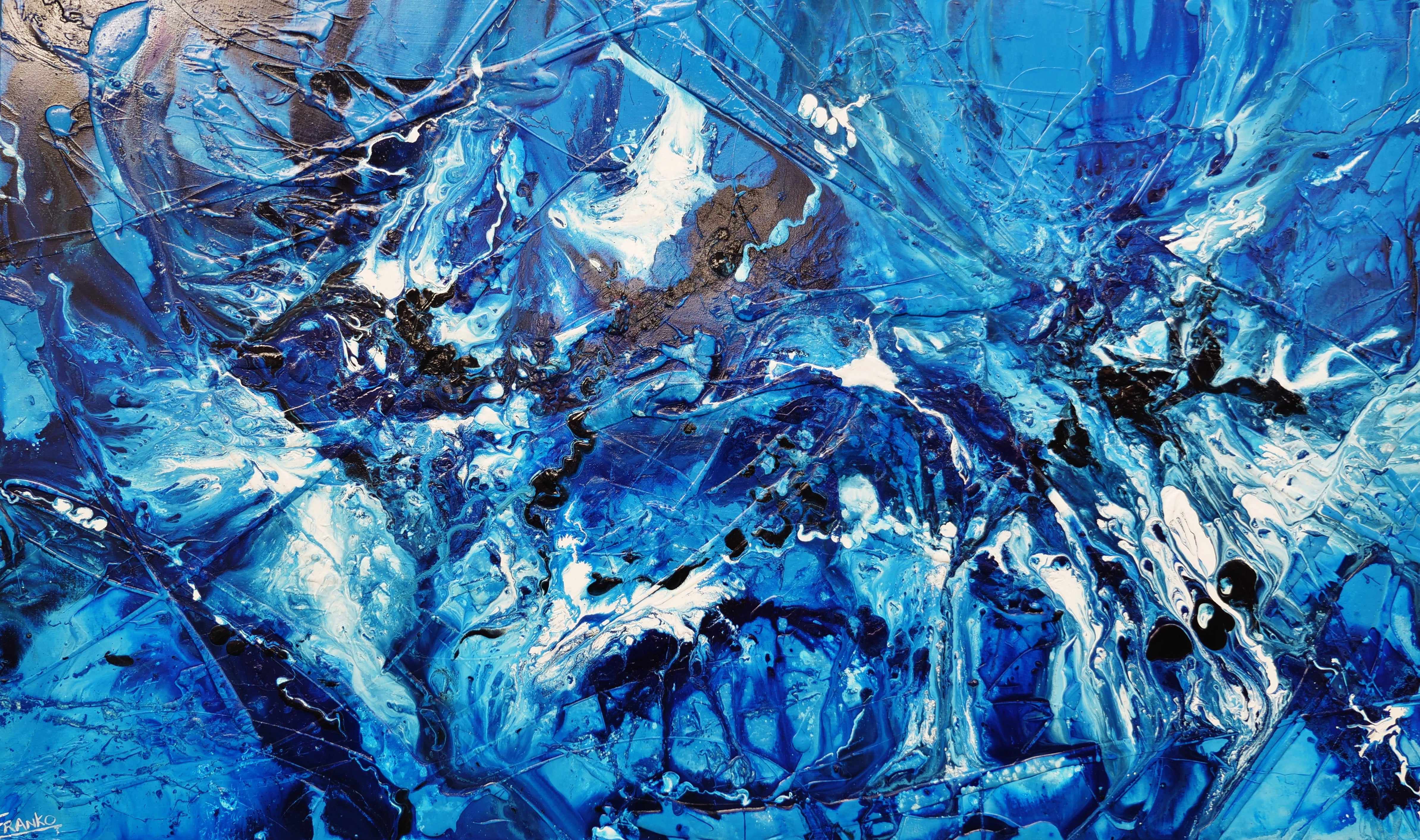 Blue and White Textured Abstract Canvas Painting 200cm x 120cm – Modern Wall Art for Living Room, Bedroom & Office Decor | Aquafied Collection