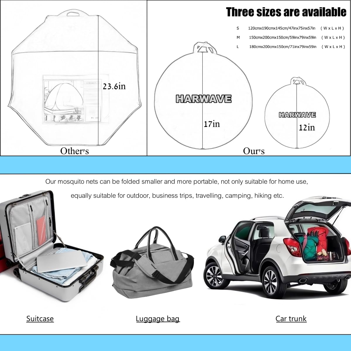 Pop Up Mosquito Net for Bed & Camping - Portable Travel Mosquito Tent with Double Entry, Folds to 17 Inches - Fits King/Queen Size Beds (71