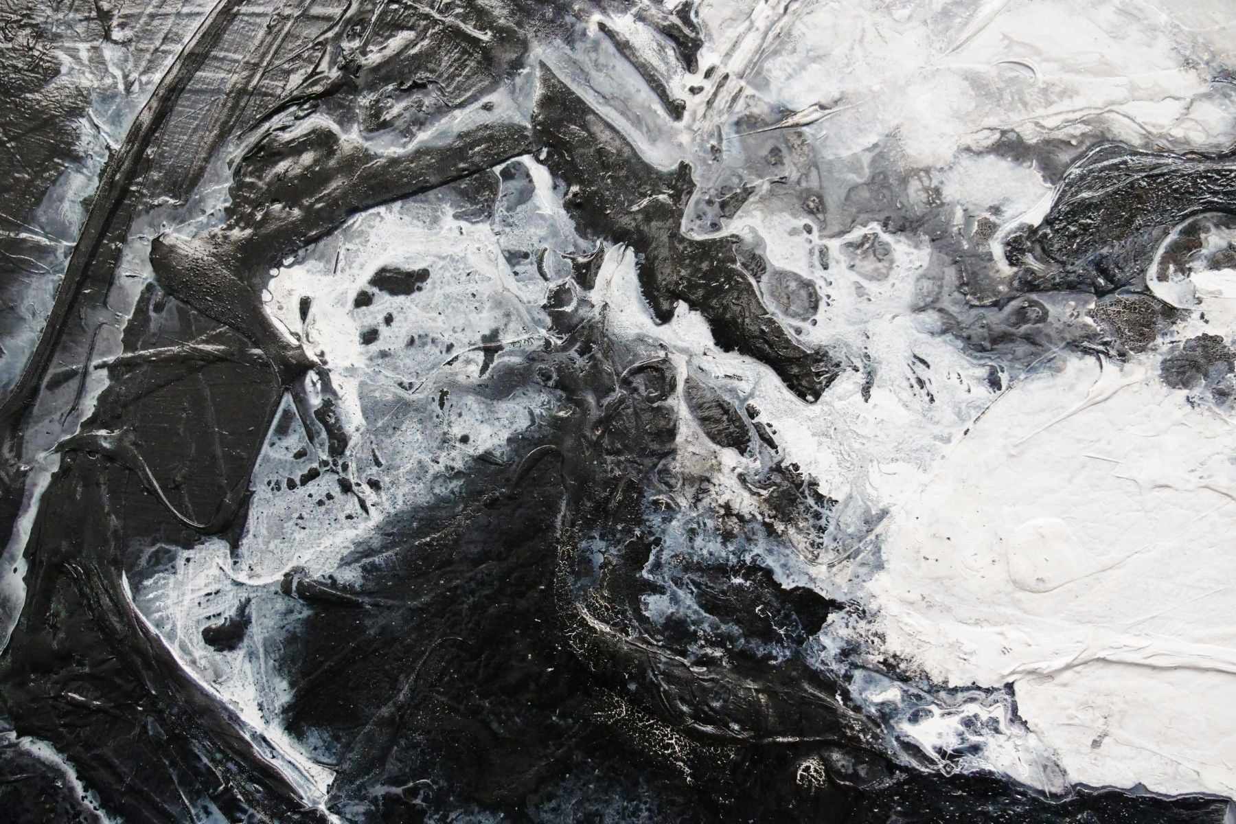 200cm x 80cm Black & White Abstract Textured Canvas Painting - Modern Wall Art for Living Room, Bedroom & Office Decor