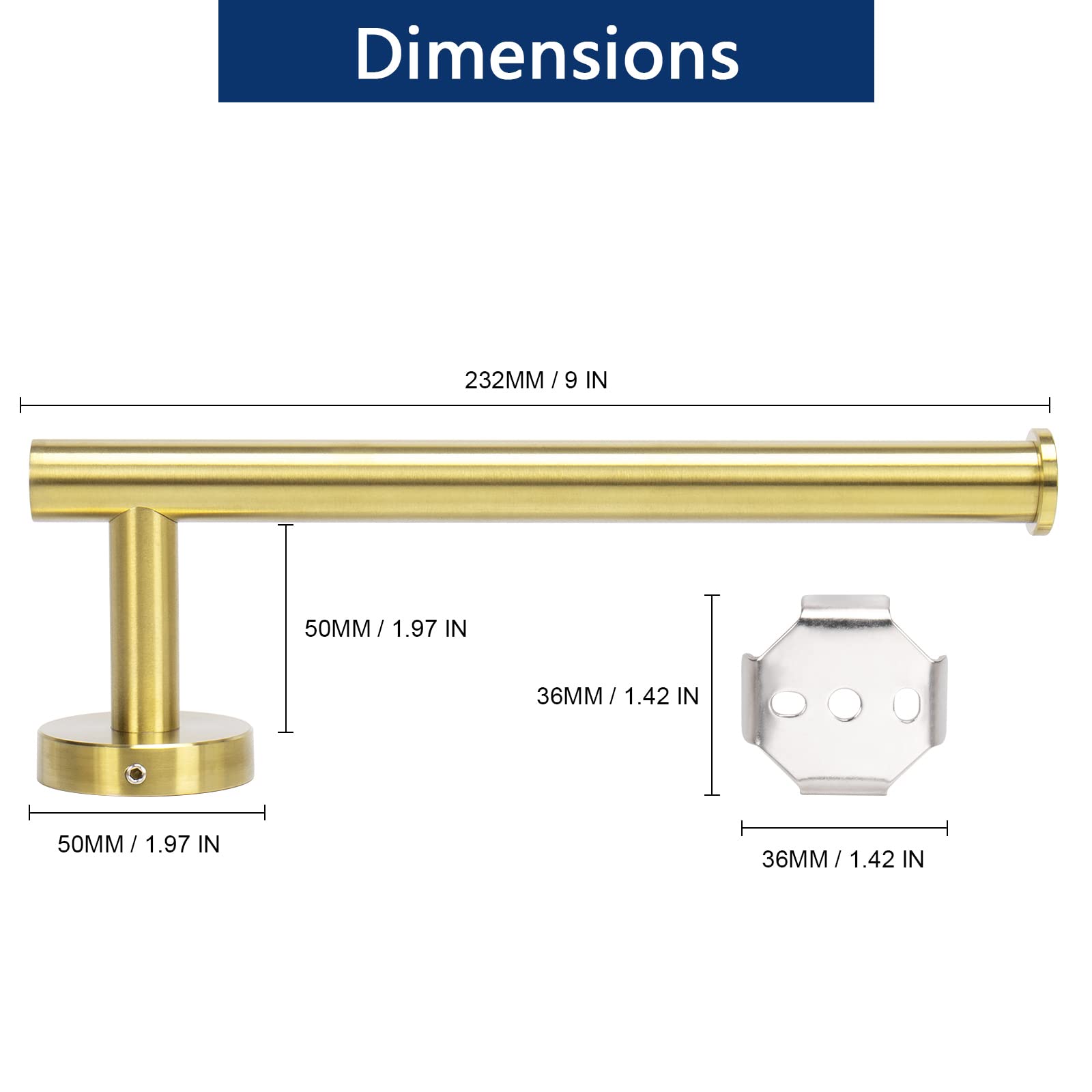 NearMoon 9 Inch Stainless Steel Hand Towel Holder - Brushed Gold Wall Mounted Towel Ring for Bathroom - Rustproof Thickened Contemporary Bath Accessories (1 Pack) - Perfect for Kitchen, Guest Bath, and Spa Decor