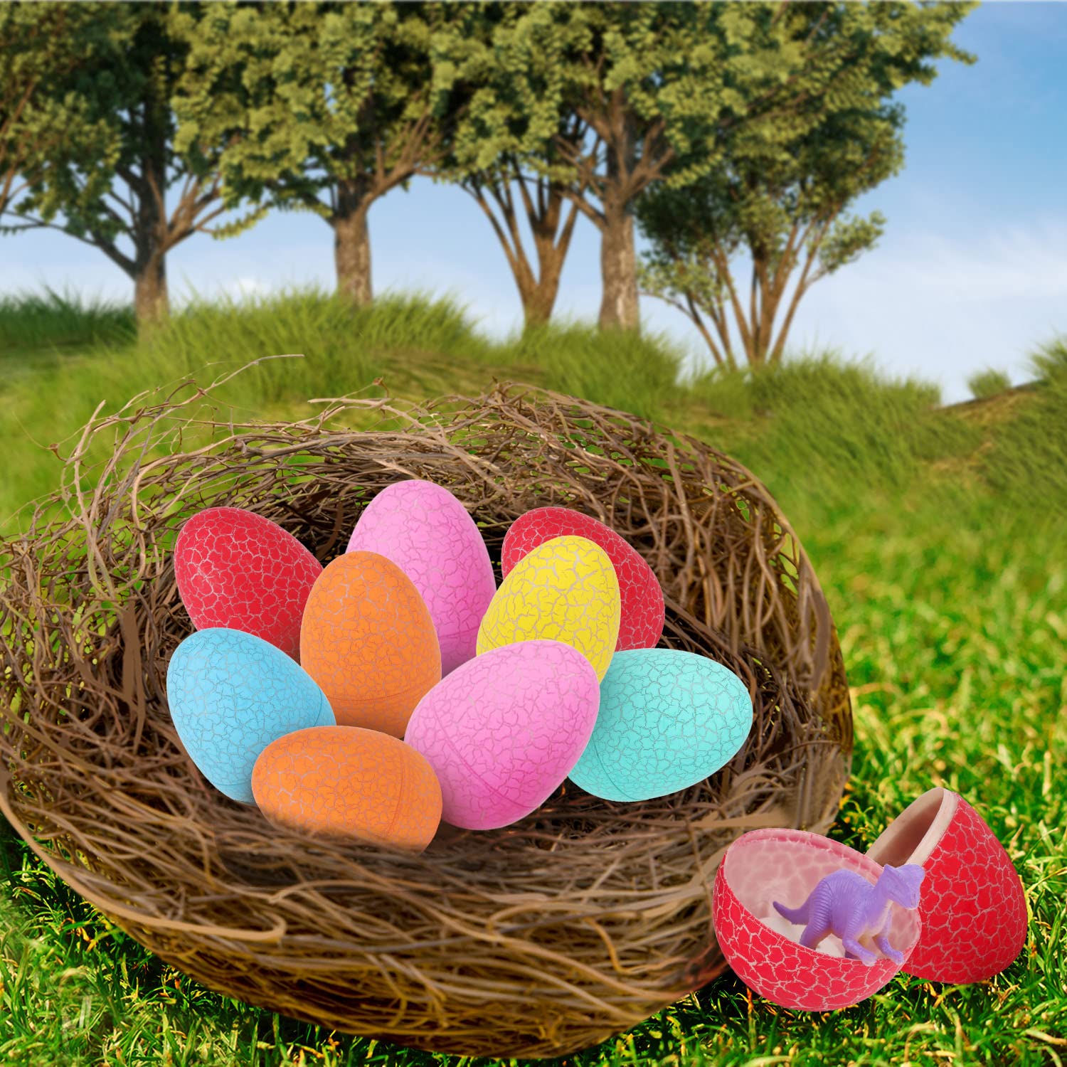 12 Pack Dinosaur Eggs Toys with Unique Dinosaur Figures - Easter Basket Stuffers, Pinata Fillers, Goodie Bags, Birthday Party Favors & Carnival Prizes for Kids | Perfect for Treasure Hunts, Classroom Rewards & Holiday Gift Giving