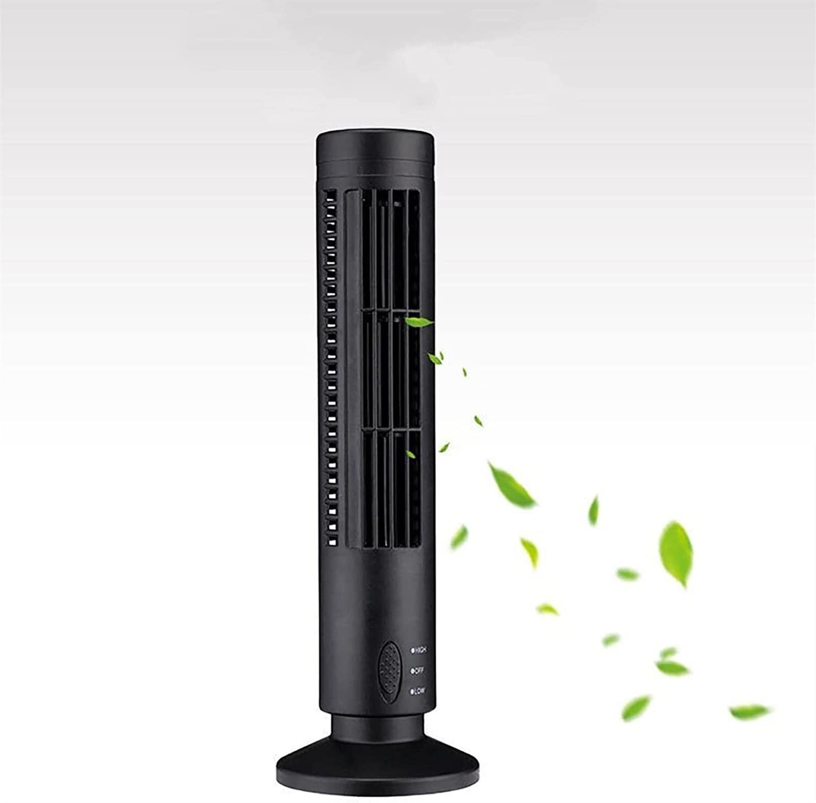 Tower Electric Fan - USB Leafless Bladeless Fan with Humidifier, Portable Desktop Air Cooler for Home Office Bedroom | Vertical Air Circulation & Cooling | Black | Perfect for Summer, Workstations & Small Spaces