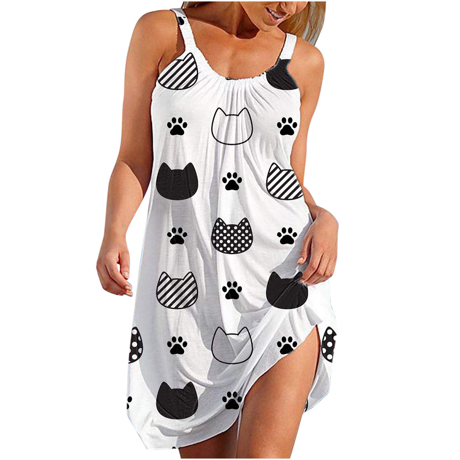 CloudLg Women's Summer Sleeveless Boho Floral Sundress - Casual Spaghetti Strap Tank Dress for Beach, Vacation & Outdoor Activities
