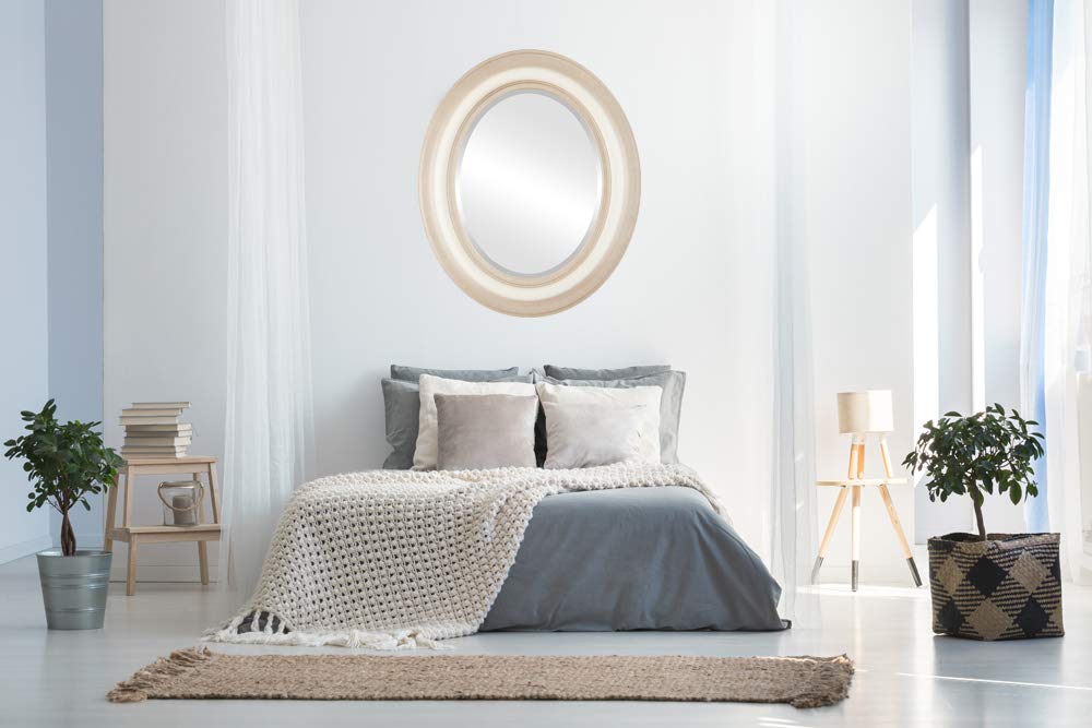 OVALCREST Lancaster Style Oval Beveled Wall Mirror - 25x29 Inches Taupe Framed Mirror for Living Room, Bedroom & Entryway Decor