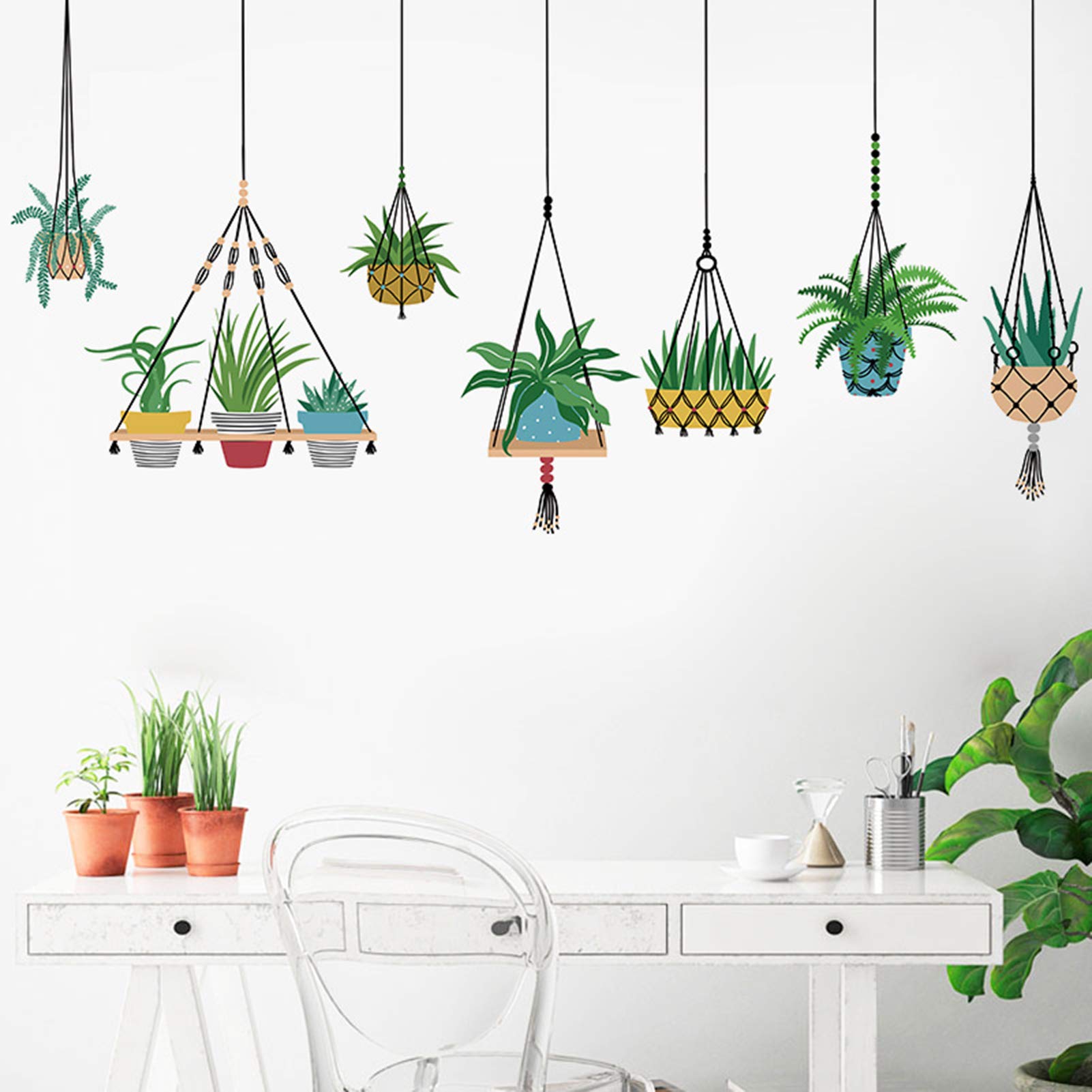Green Leaves Wall Decals - Self-Adhesive Vinyl Wall Stickers for Living Room & Bedroom | Potted Plants Wall Art, Bonsai Murals for Girls Room Decor | Perfect for Home, Office & Nursery Wall Design