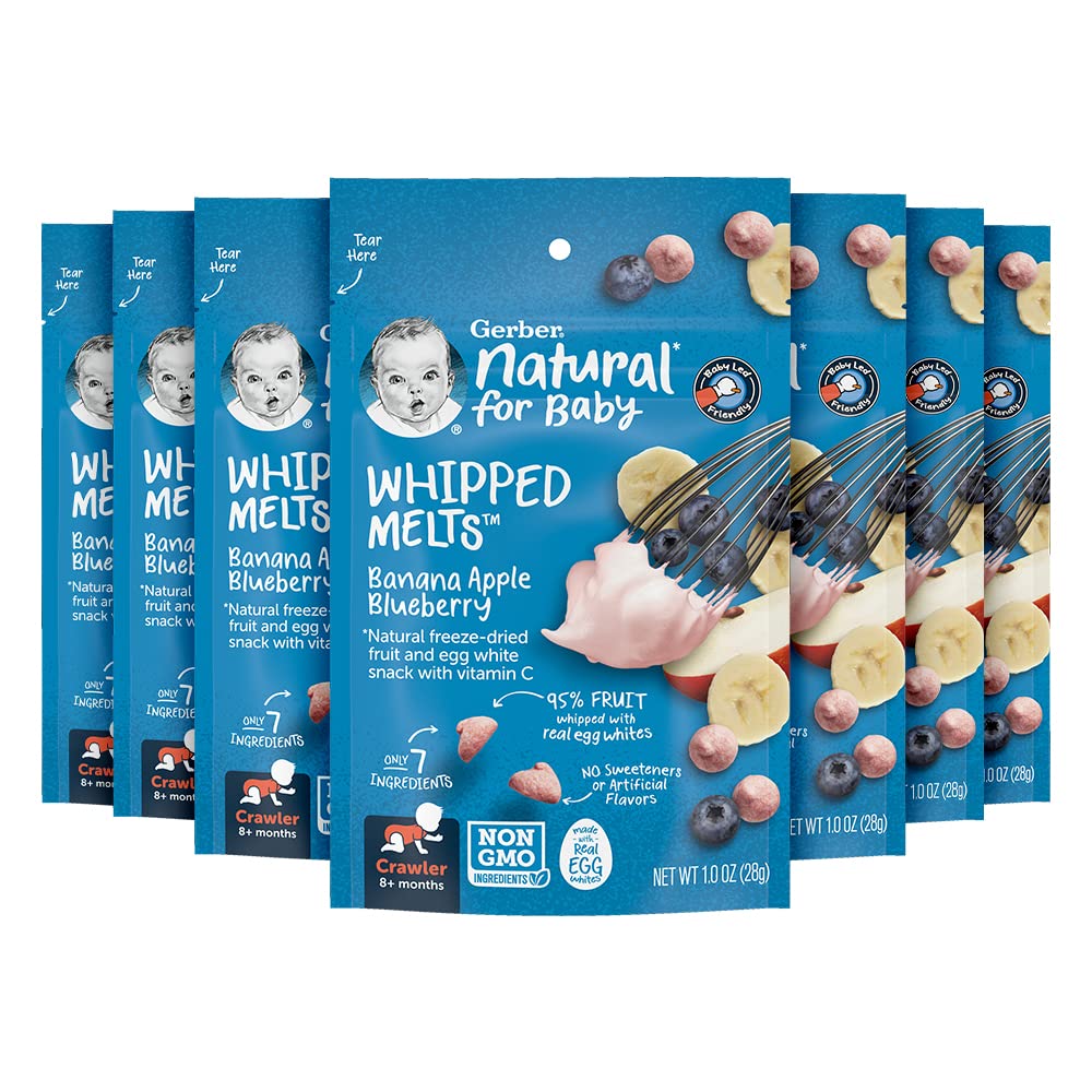 Gerber Natural Whipped Melts Baby Snacks - Banana Blueberry Flavor, 0.85 oz Bags (7 Pack) | Healthy Toddler Finger Food for On-the-Go, Travel & Snack Time