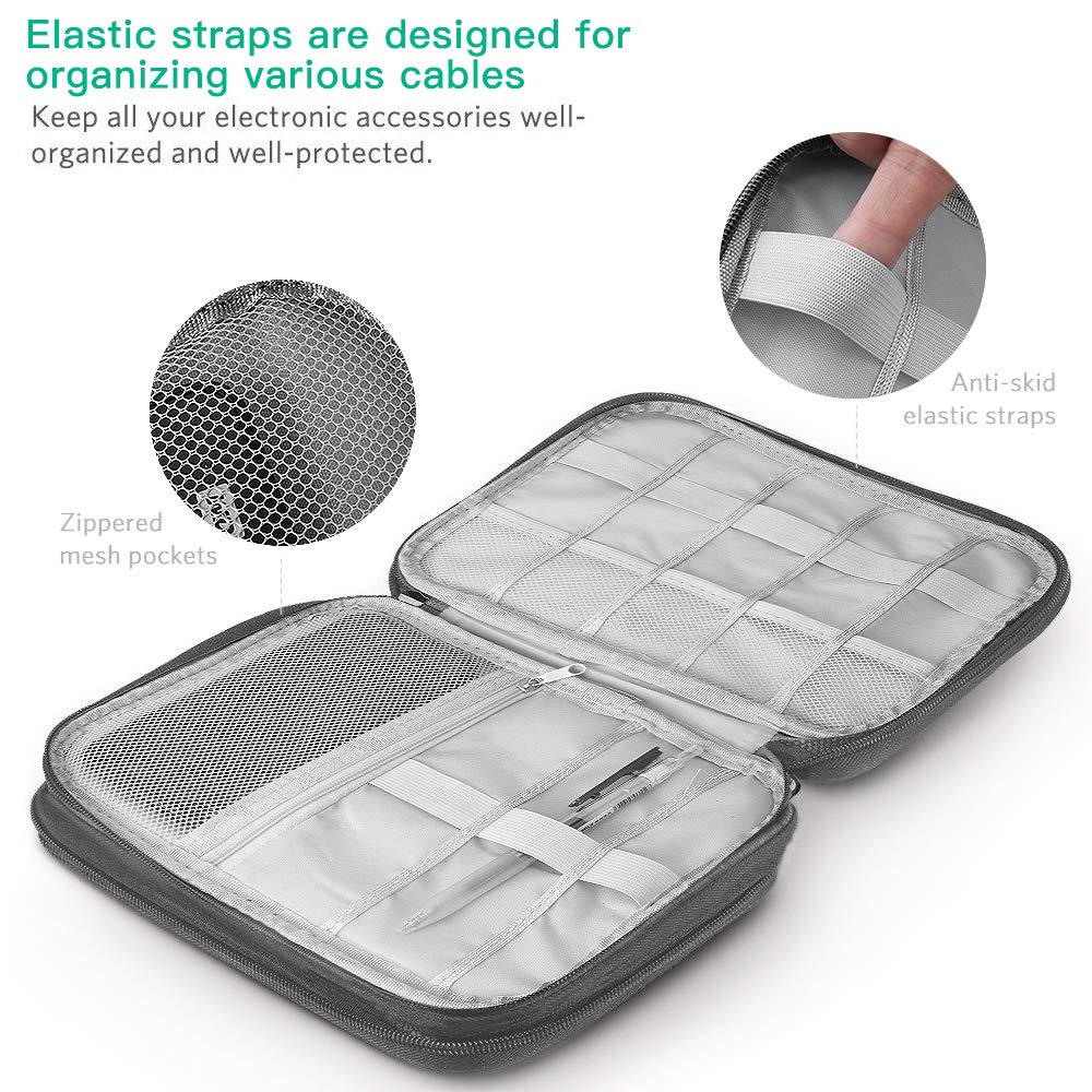 HCFGS Electronics Travel Case - Premium Cord Organizer & Charger Organizer for Phone, Hard Drive, USB Cables - Portable Tech Accessories Storage (Grey) | Perfect for Business Trips, Vacations & Daily Commute