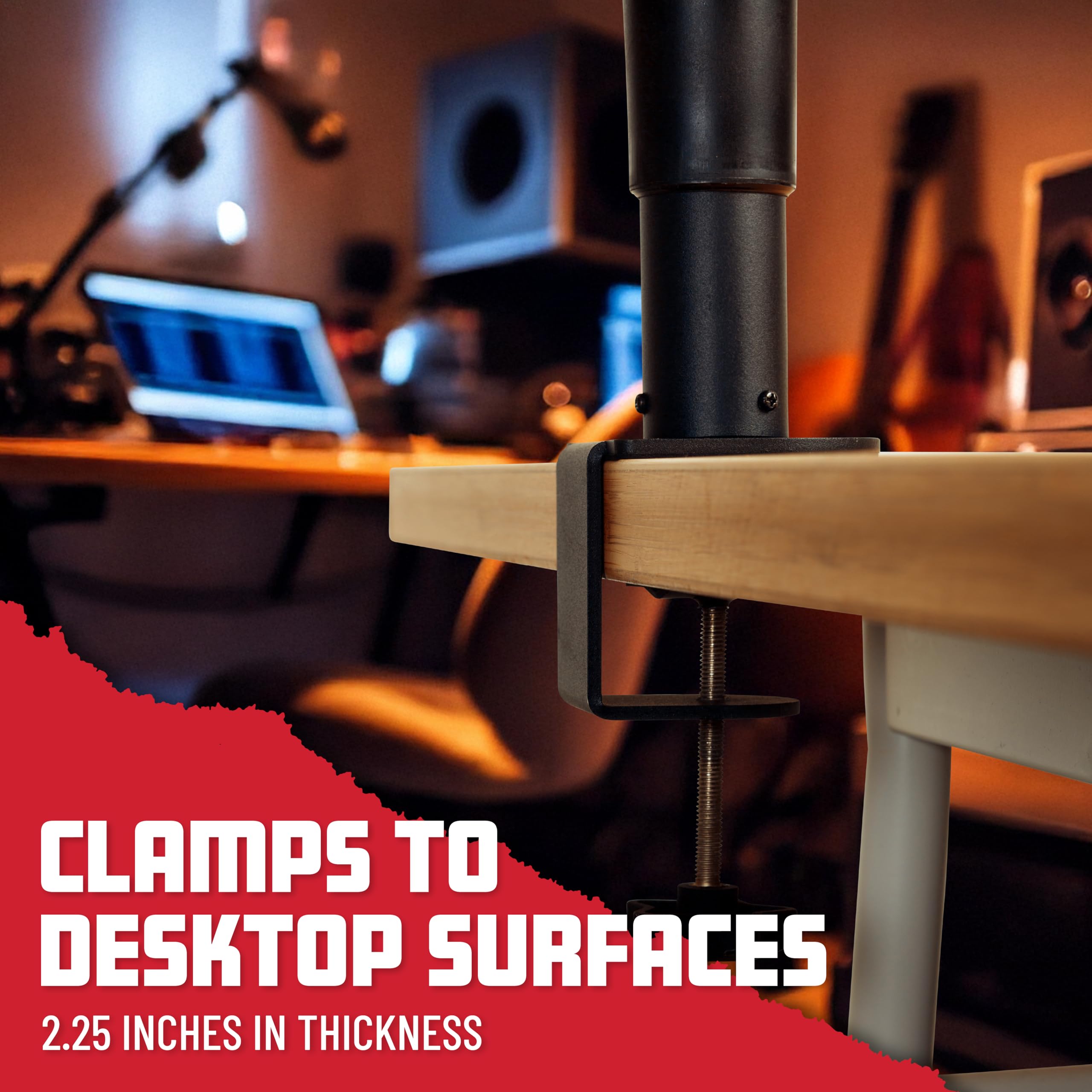 Gator Frameworks Desktop Clamp-On Studio Monitor & Speaker Stands (Set of 2) - Heavy Duty Adjustable Mount for Home & Professional Audio Setup - Perfect for Music Production, Gaming & Streaming Studios