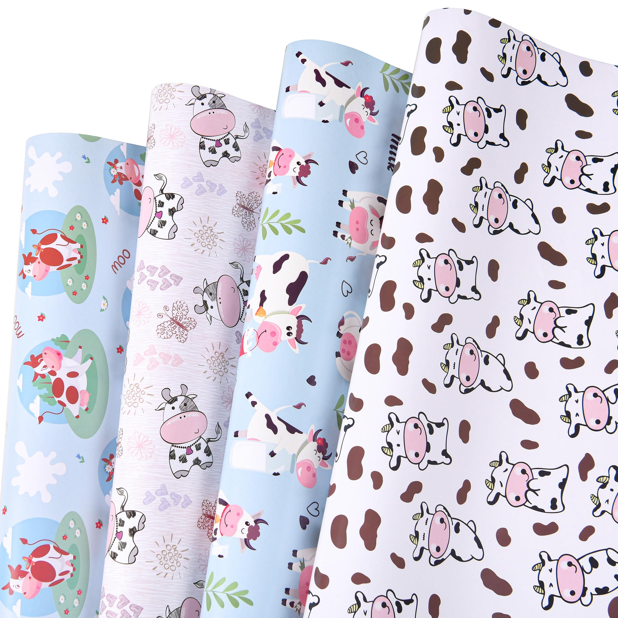 Cow Print Wrapping Paper - 12 Sheets Farm Animal Theme Gift Wrap for Birthday, Baby Shower & Christmas (19.7