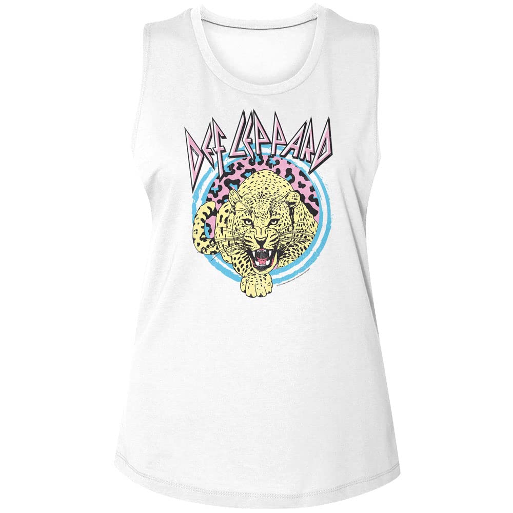 Def Leppard Rock Band Pastel Leopard Print Women's Muscle Tank Top - 80s Vintage Style Concert Tee for Music Fans & Summer Outfits