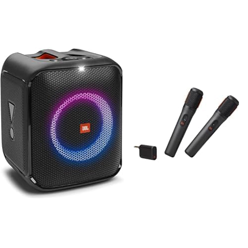 JBL PartyBox Encore Essential Speaker Bundle with 2 Wireless Microphones - Portable Bluetooth Party Speaker with Rechargeable Battery, Karaoke & DJ Equipment for Home Parties, Outdoor Events & Live Performances
