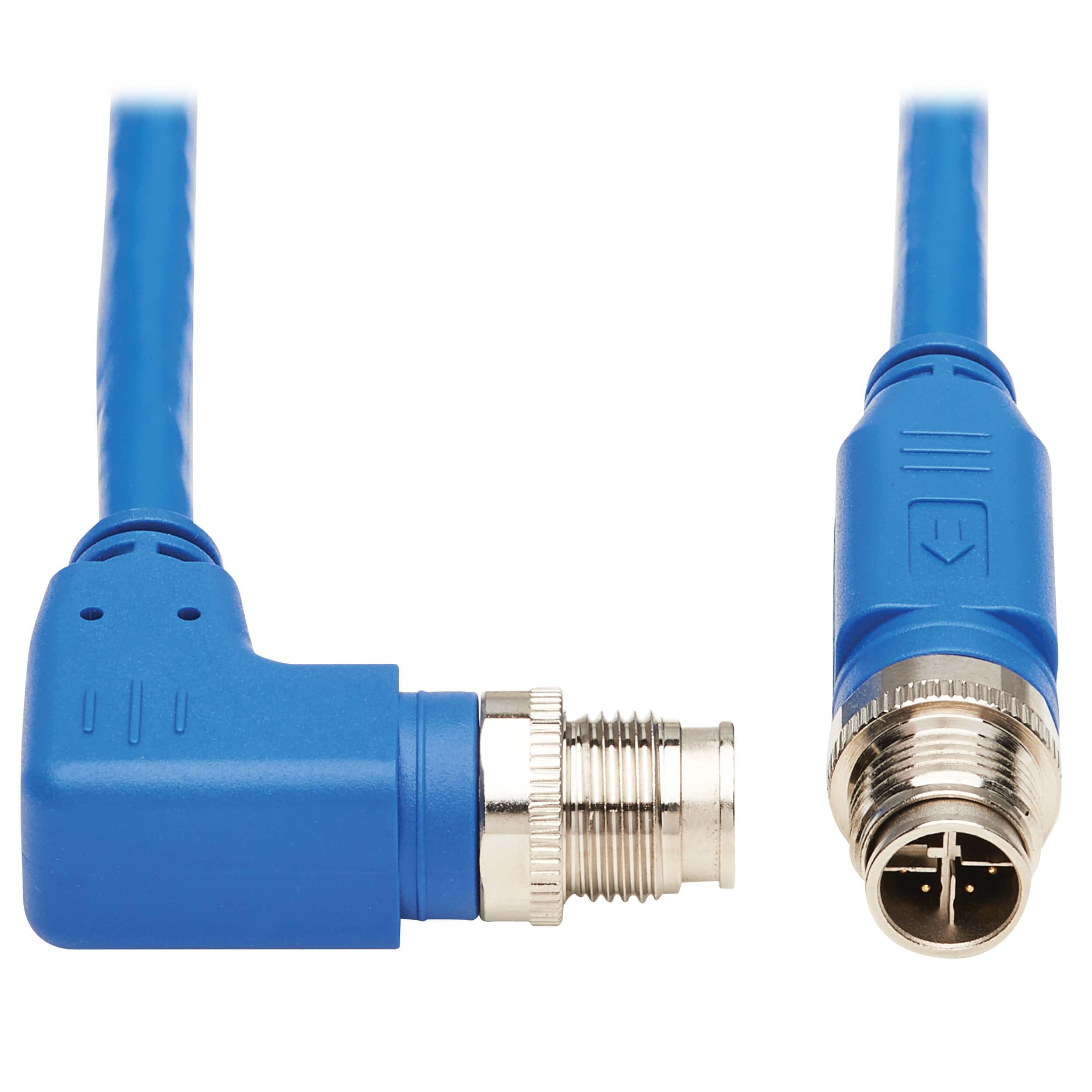 Tripp Lite M12 X-Code Right-Angle Cat6 Ethernet Cable (Male to Male) - 10M/32.8ft Blue - 1Gbps UTP, UL CMR-LP Certified, 60W PoE, Heavy-Duty IP68 Rated - Perfect for Industrial Networks, Outdoor Installations & Harsh Environments