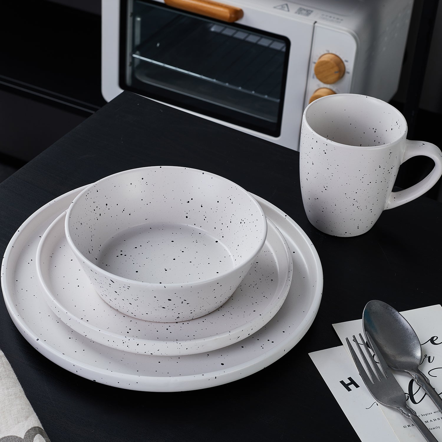 Premium White Jade Stoneware Dinnerware Set - Elegant 16-Piece Porcelain Tableware for Daily Use & Special Occasions