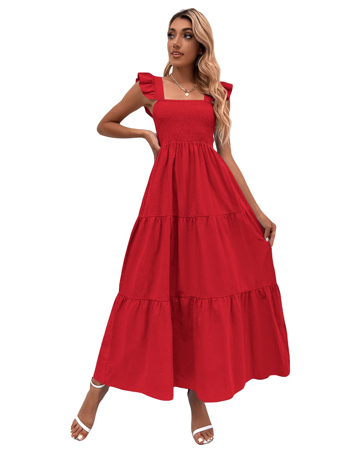 Boho Floral Maxi Dress for Women - Summer Beach Casual Spaghetti Strap Square Neck Long Sun Dress | Perfect for Vacations, Pool Parties & Tropical Getaways