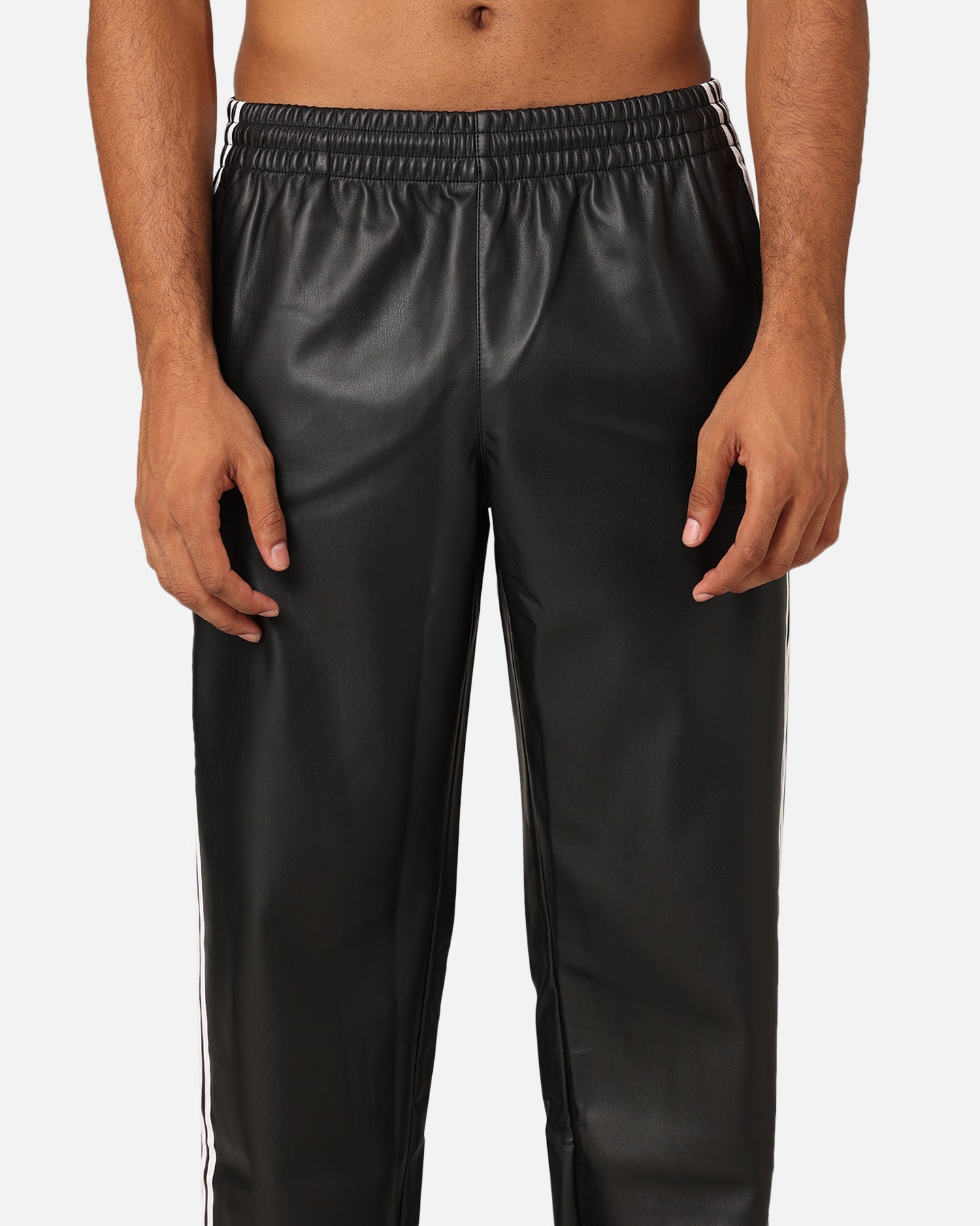 Adidas Faux Leather Adicolor 3-Stripes Firebird Track Pants - Black | Men's Athletic Joggers for Running, Gym & Casual Wear