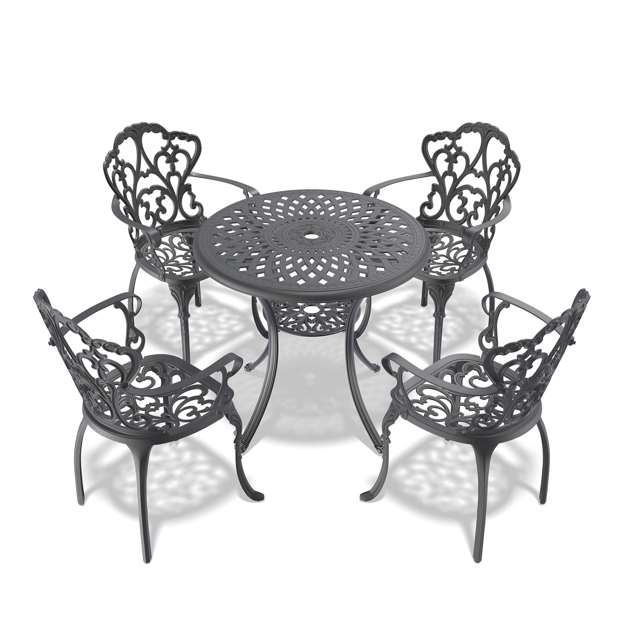 5-Piece Cast Aluminum Patio Furniture Set with Cushions - Outdoor Dining & Lounge Chairs with Weather-Resistant Cushions - Perfect for Backyard, Garden, Poolside & Patio Relaxation