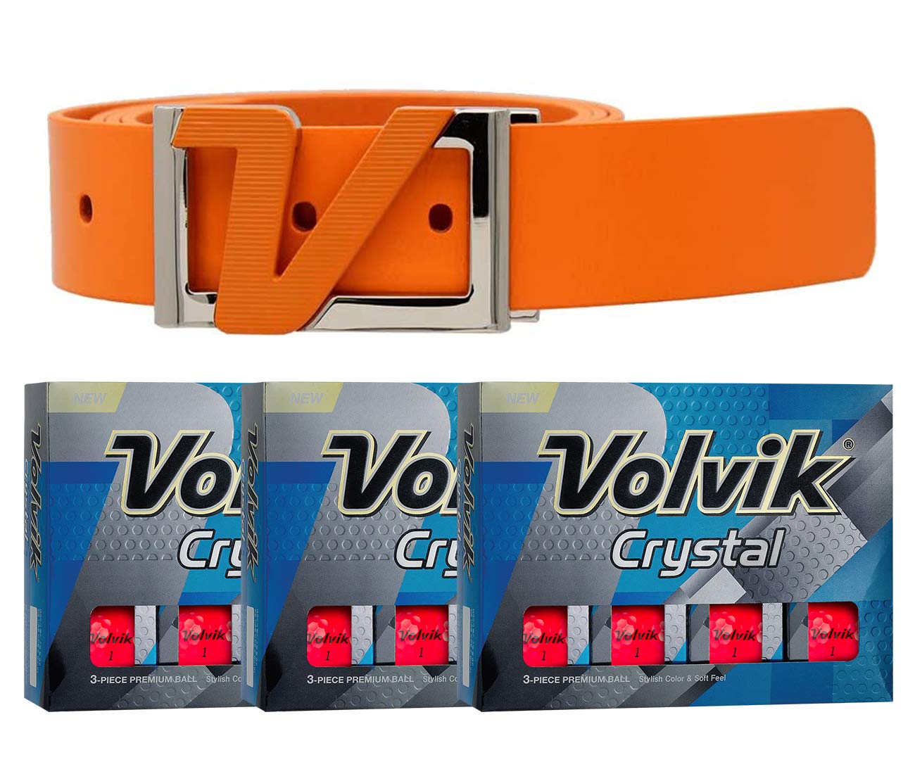 Volvik Crystal 3-Piece Premium Color Golf Balls (36 Balls) with Genuine Italian Leather Belt - High Visibility Golf Balls for Tournament Play & Driving Range Practice