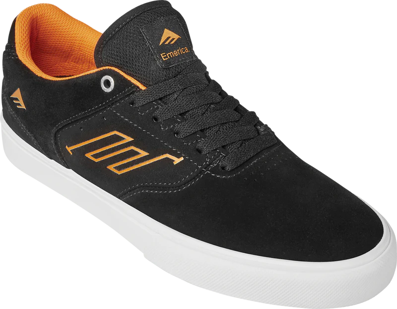 Emerica The Low Vulc Skate Shoes - Black/White/Orange | Men's Casual & Streetwear Sneakers for Skateboarding & Everyday Wear