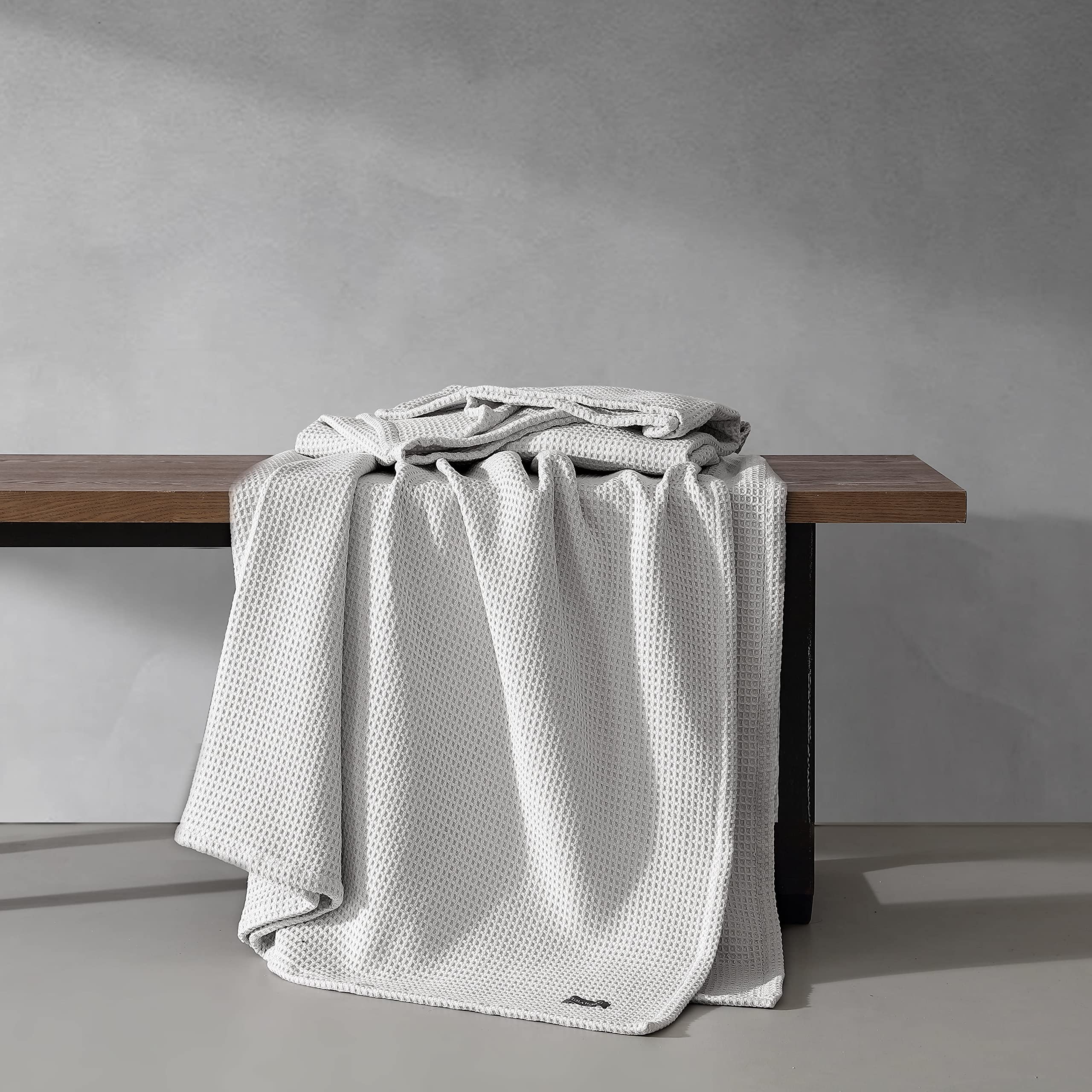 Vera Wang Luxury Twin Size Waffle Weave Blanket - 100% Premium Cotton Super Soft Bedding for Cozy Comfort (Waffleweave Grey) - Perfect for Bedroom, Sofa, Travel & Gift Giving