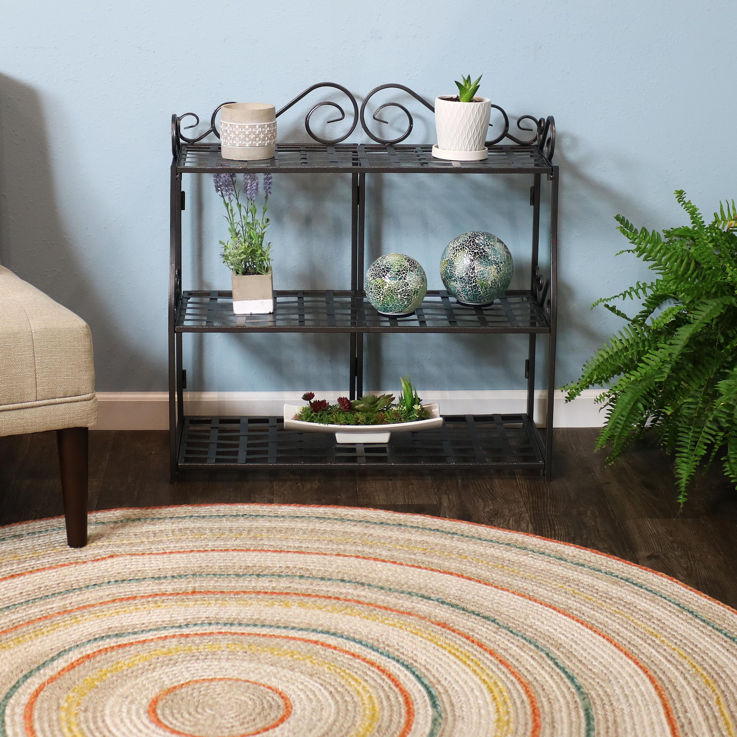 Sunnydaze 3-Tier Metal Iron Plant Stand with Decorative Scroll Design - Indoor/Outdoor Flower Pot Holder for Patio, Garden, Balcony & Home Decor