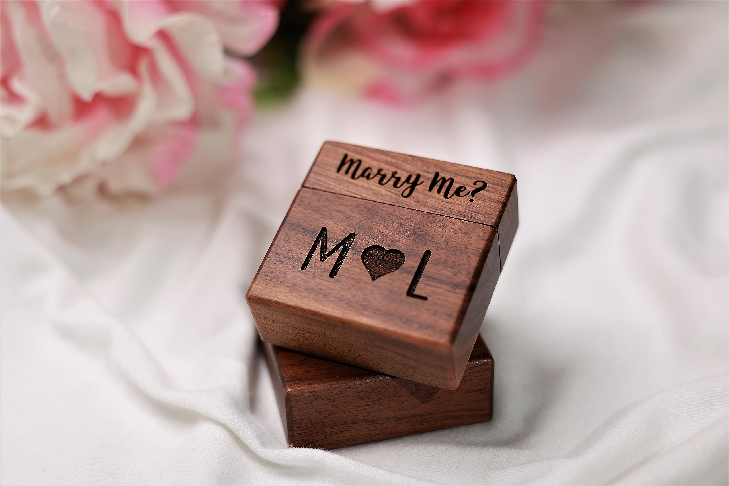 Personalized Wooden Ring Box for Engagement & Proposal - Custom Engraved Slim Jewelry Gift Box by Northstar Engraving | Wedding, Anniversary & Romantic Occasions