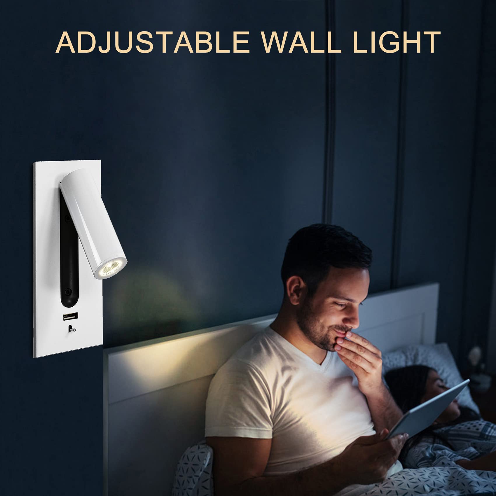Aluminum LED Wall Lamp with Switch - 3W Adjustable Rotating Spotlight (350°), Warm White 3000K Light for Bedroom, Living Room, Hallway, Staircase & Hotel Decor - Perfect for Reading, Accent Lighting & Nighttime Ambience