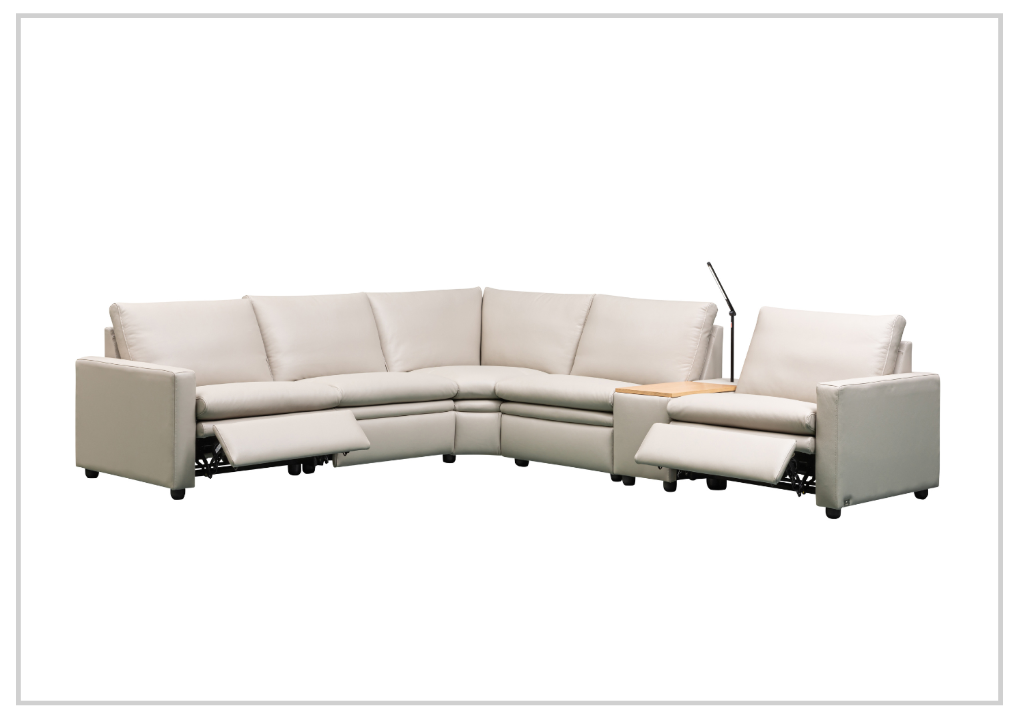 Klaussner Roma 6-Piece Beige Leather Power Reclining Sectional Sofa Set with USB Chargers - Modern Living Room Furniture for Home Theater & Family Gatherings