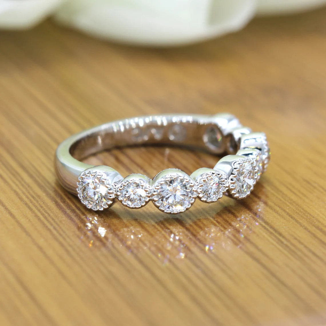 0.85 Carat Round Diamond Wedding Stackable Band - Bezel Set Milgrain Accent Ring for Women - Perfect for Bridal, Anniversary, and Everyday Elegant Jewelry