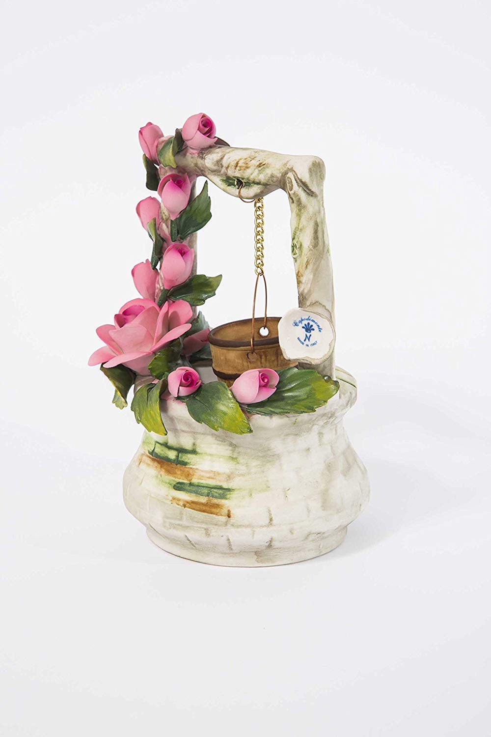 Handmade Small Porcelain Wishing Well with Hand-Painted Capodimonte Style Roses & Buds - Perfect for Wedding Centerpieces, Home Decor & Garden Ornaments