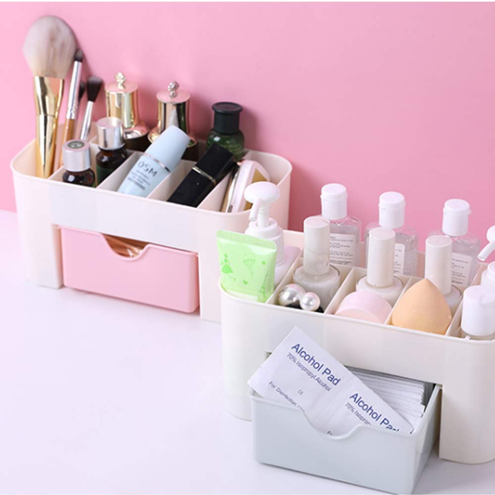 White Plastic Makeup Storage Box with Drawers - Multifunctional Cosmetic Organizer for Bathroom, Vanity & Travel - Holds Cosmetics, Skincare, Accessories & Beauty Essentials