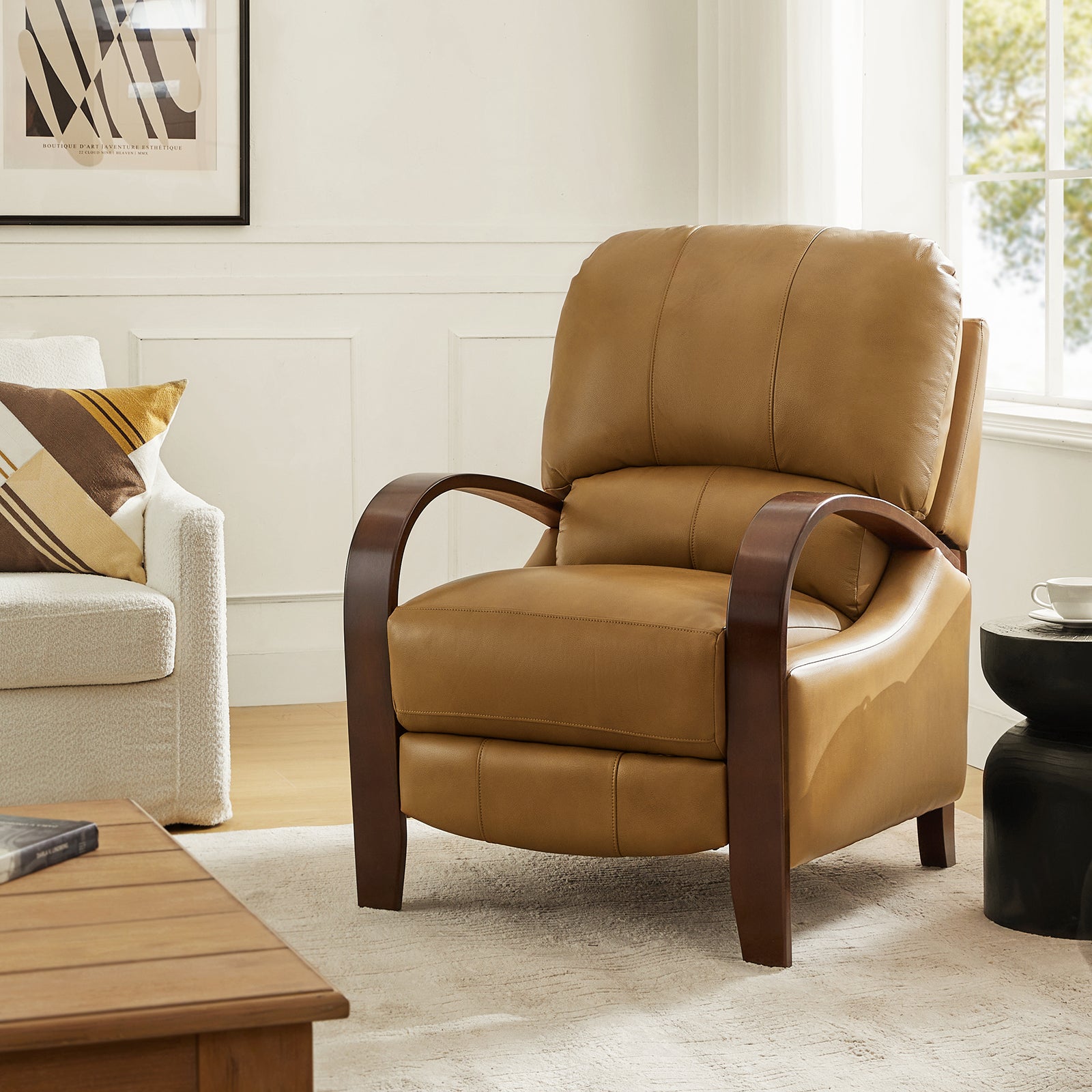 Melissa Genuine Leather Manual Recliner Chair - Handcrafted Full Grain Leather Living Room Recliner with Smooth Manual Mechanism, Perfect for Home Theater, Gaming, and Relaxation