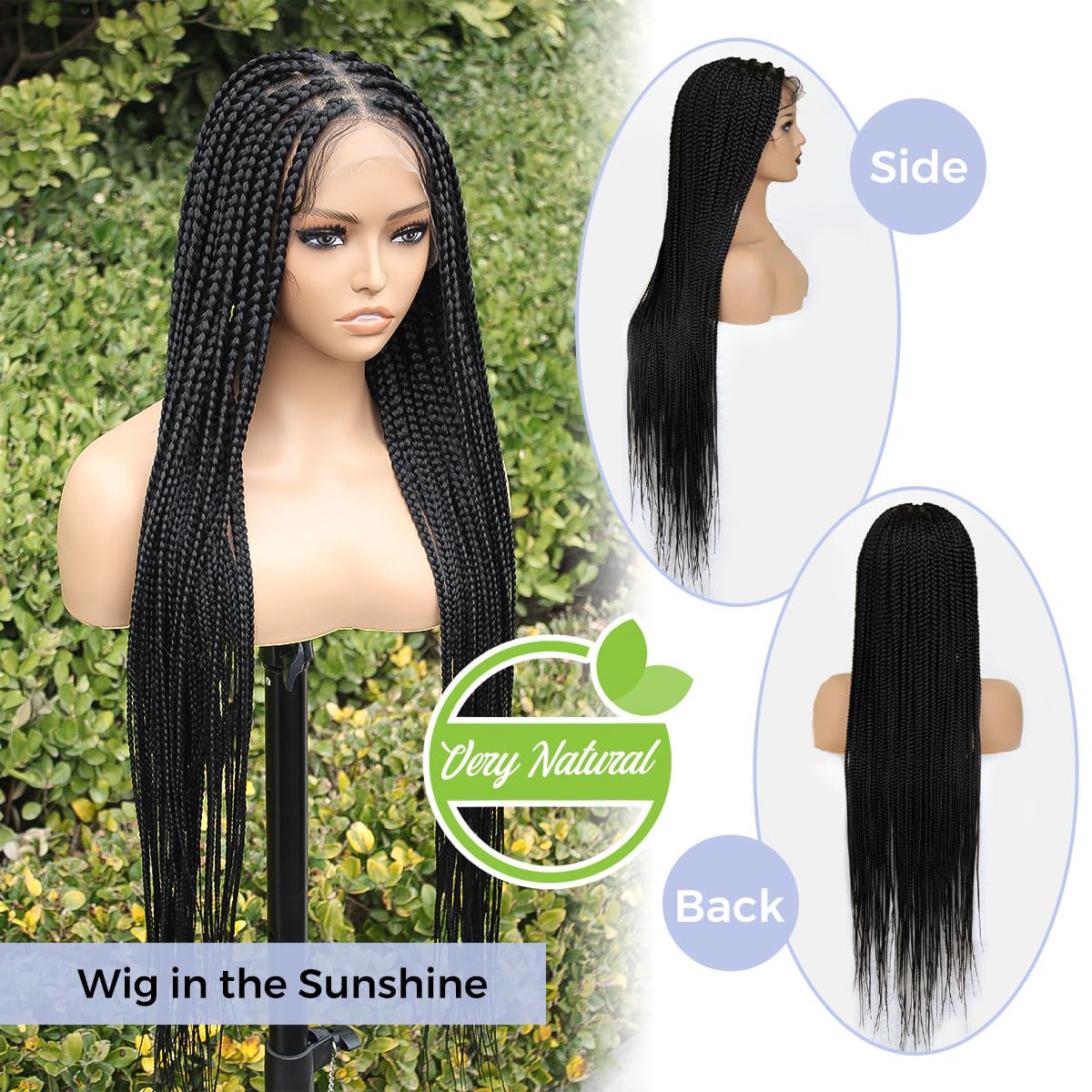 KRALER 36 Inch Knotless Box Braid Wig for Black Women - Double Lace Front Human Hair Wig with Pre-Plucked Hairline & Baby Hair | Perfect for Protective Styling, Everyday Wear & Special Occasions